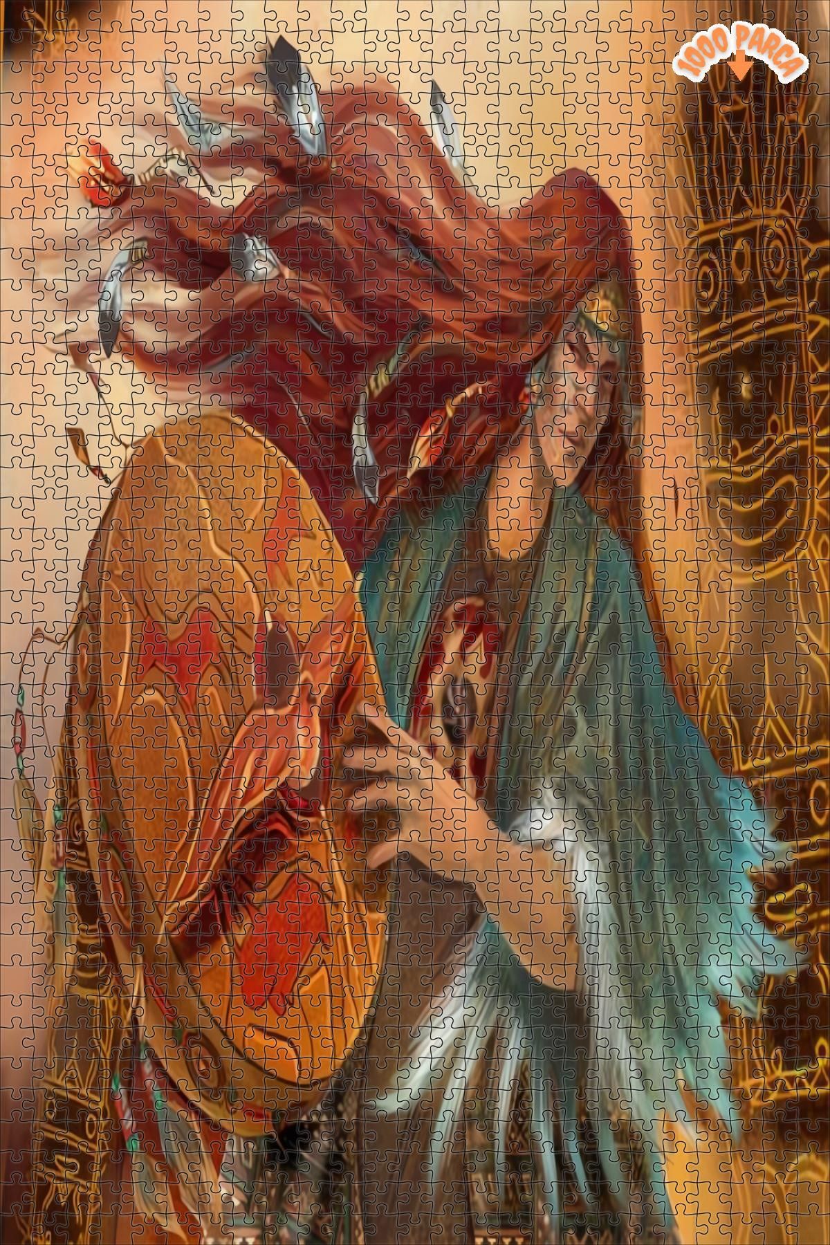 Teona Ahşap Spiritual Sanat Kızıl Derili Kadın Çift Katlı Çerçeveli Asılabilir Ahşap Puzzle 1000 PARÇA 50X70