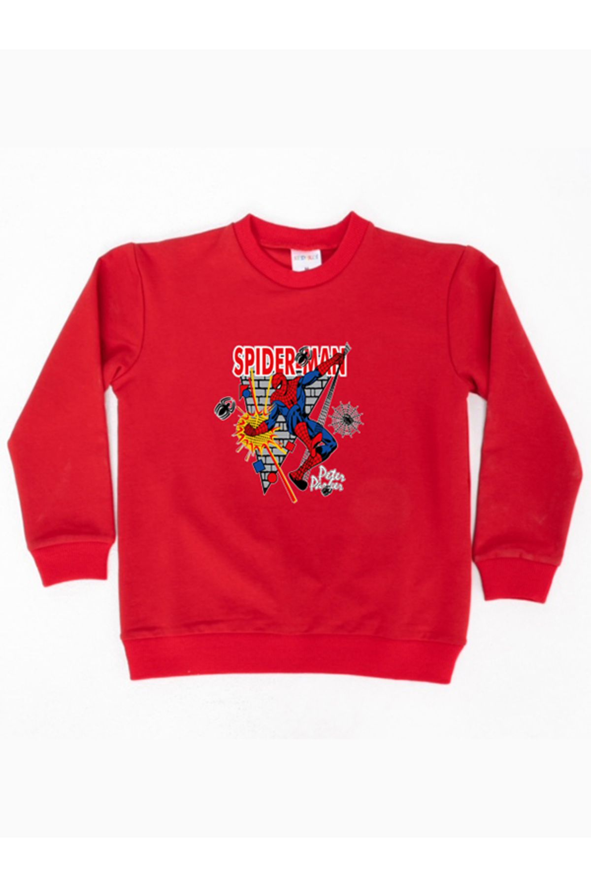 Spiderman baskılı örümcek adam pamuklu kumaş çocuk sweatshirt