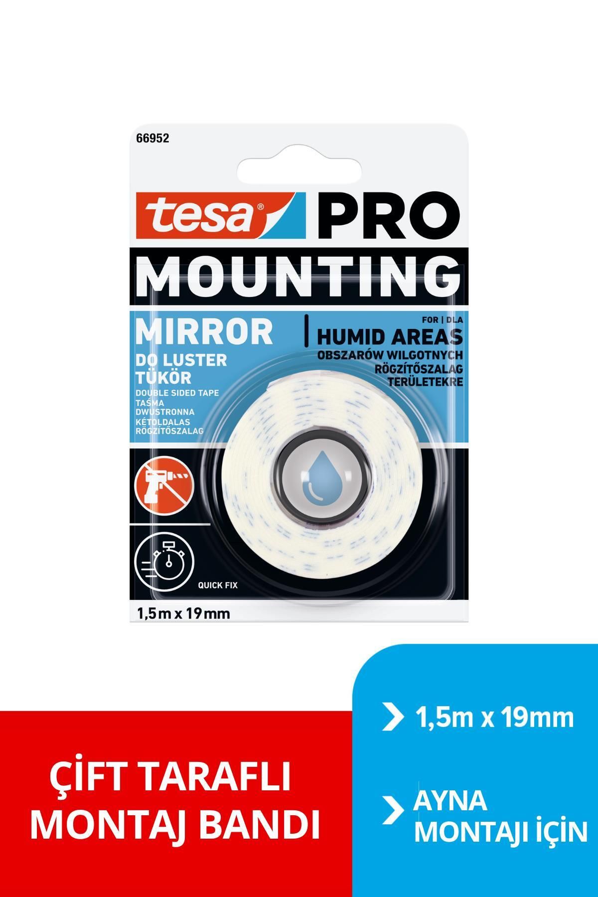 Tesa Çift Taraflı Ayna Montaj Bandı 66952 Ayna Montaj, 1.5*19mm
