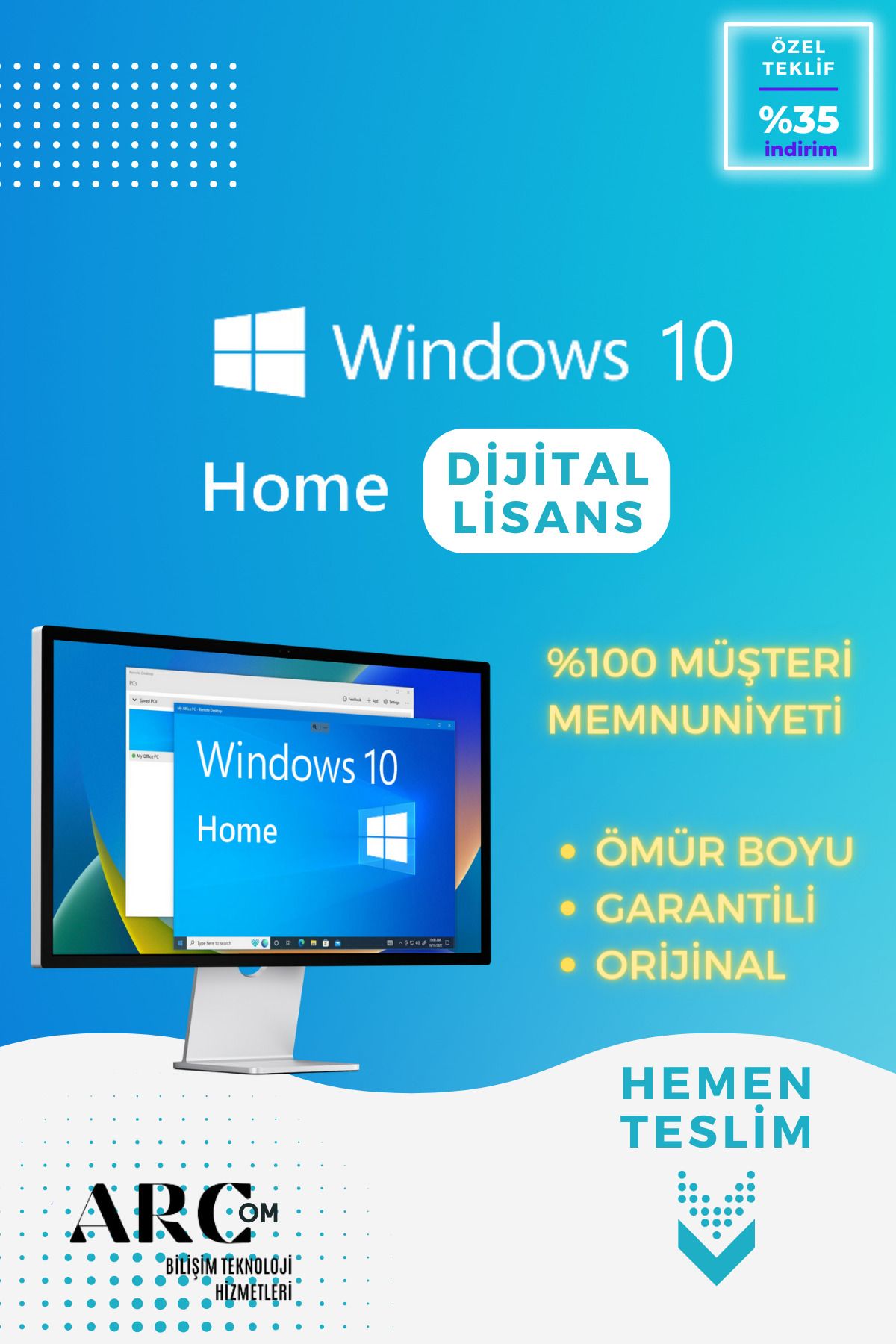 Microsoft Windows 10 Home OEM - Dijital Lisans Anahtarı - Windows 10 Ömür Boyu, Garantili, ESD Key