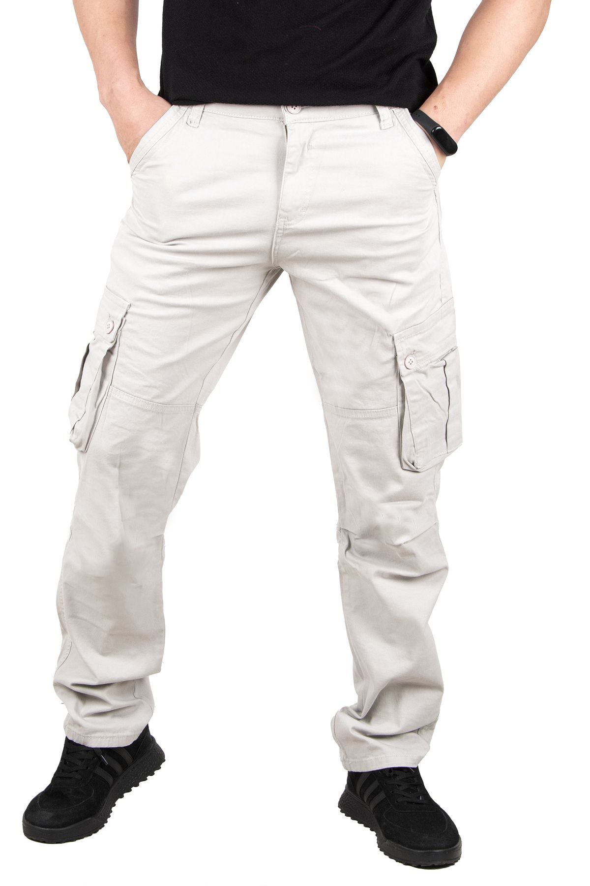 DeepSea Erkek Açık Gri Cepli Geniş Kesim Mevsimlik Kargo Pantolon