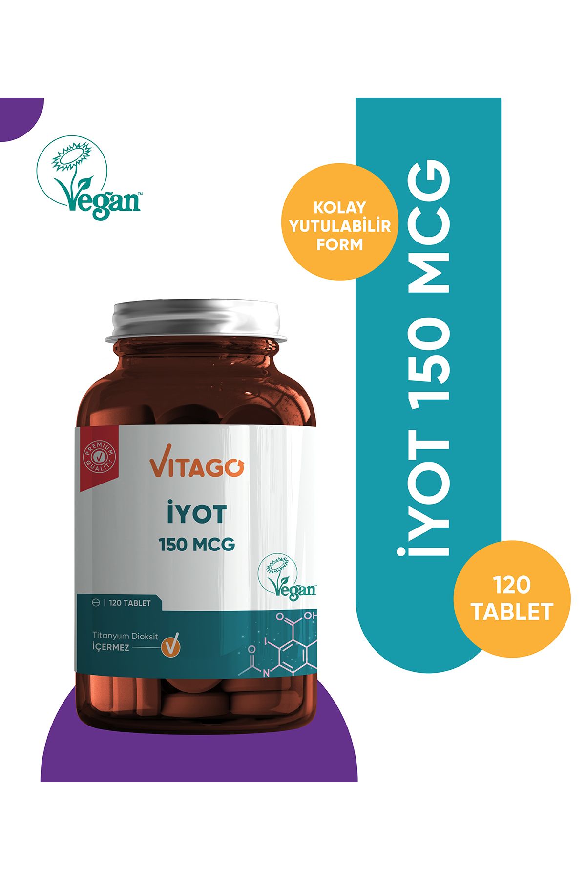 Vitago Premium İyot 150 MCG İçeren Tablet Takviye Edici Gıda 120li
