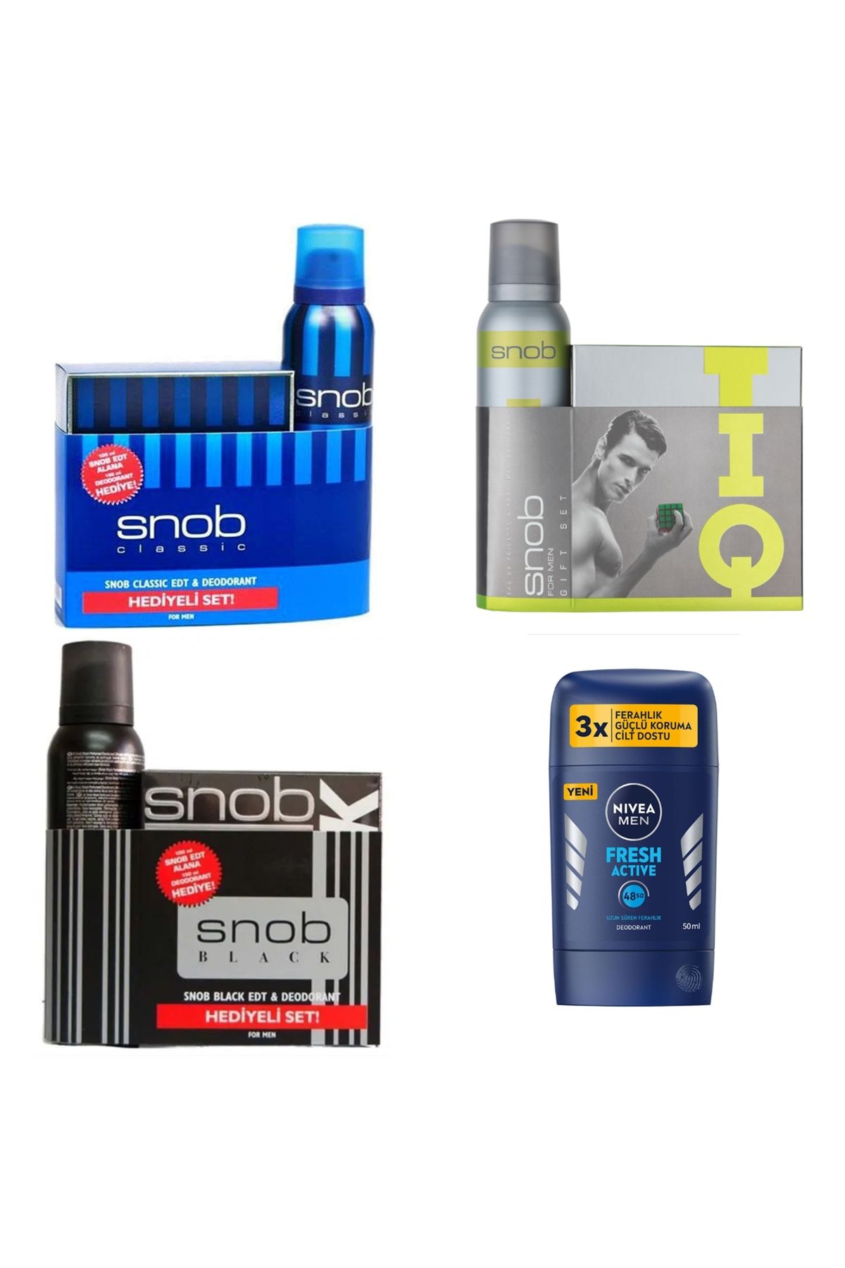 Snob 3 Lü Erkek Parfüm Seti + Nivea Men Erkek Stick Deodorant
