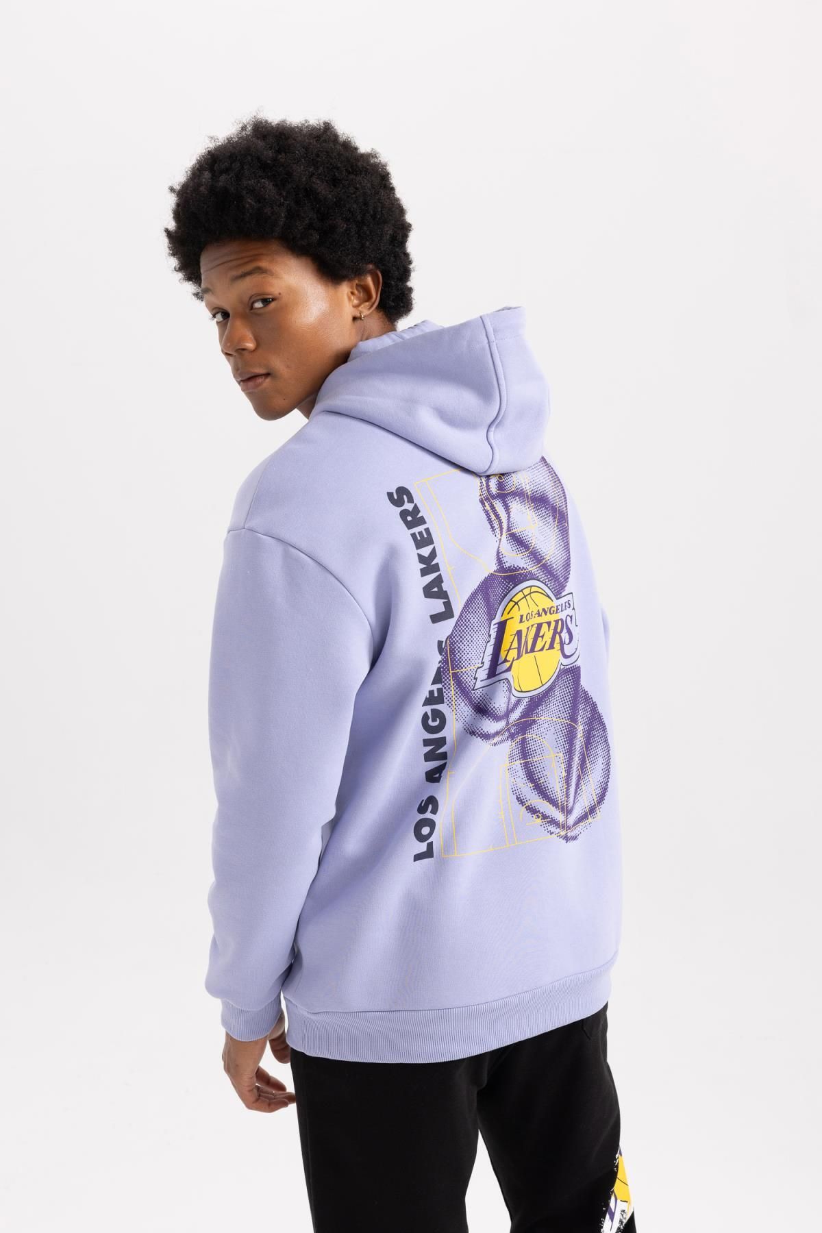 Defacto Fit Nba Los Angeles Lakers Boxy Fit Kapüşonlu Kalın Sweatshirt