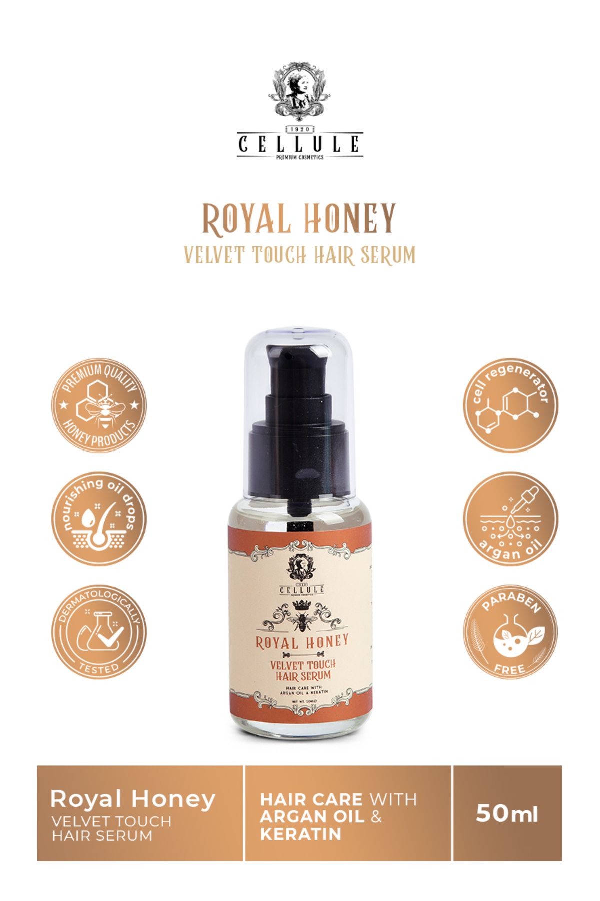 1920 Cellule Premium Cosmetics Cellule 1920 Royal Honey Velvet Touch Hair Serum - Saç Serumu - Bal Özü & Argan Yağı Ve Keratin