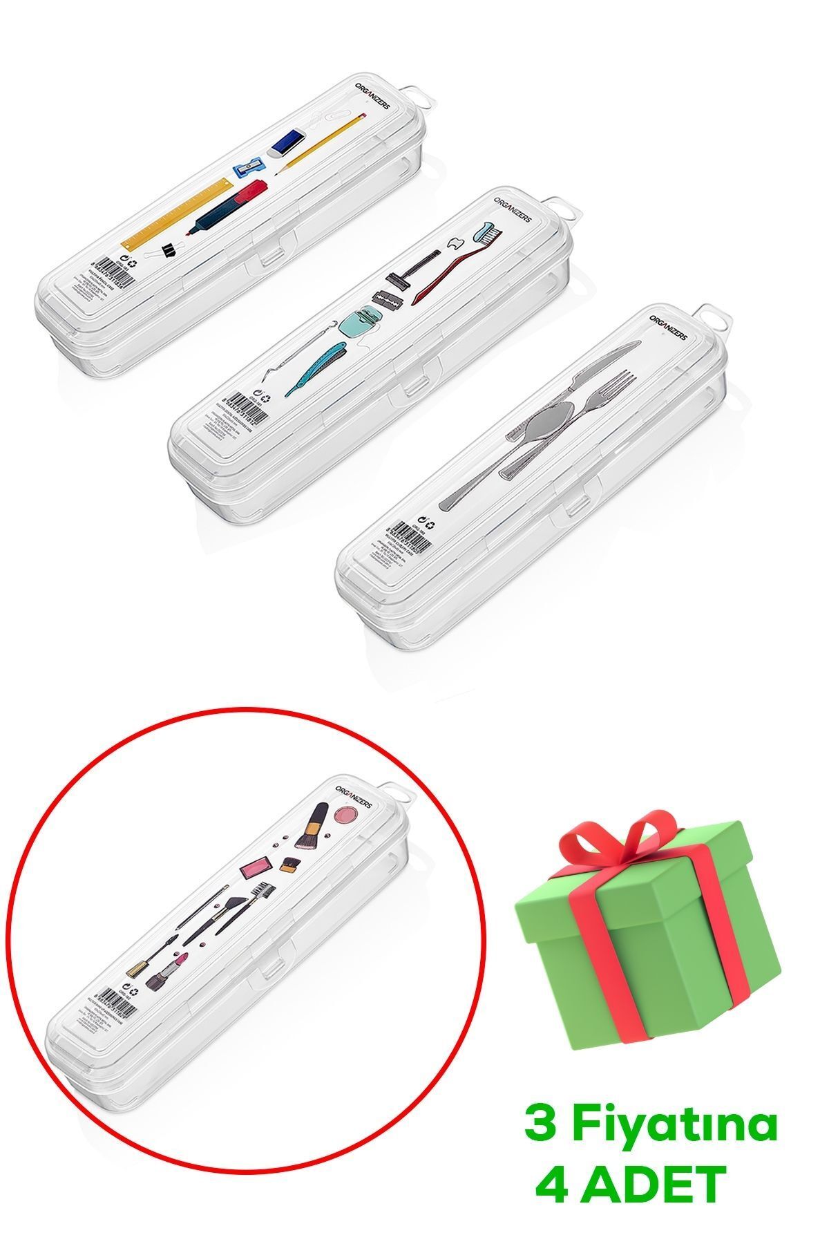 Porsima Org-184 Multifix 4lü Makyaj Kalemlik Diş Fırçası Kabı - Çatal Bıçak Kaşık Saklama Kutusu Kabı Seti