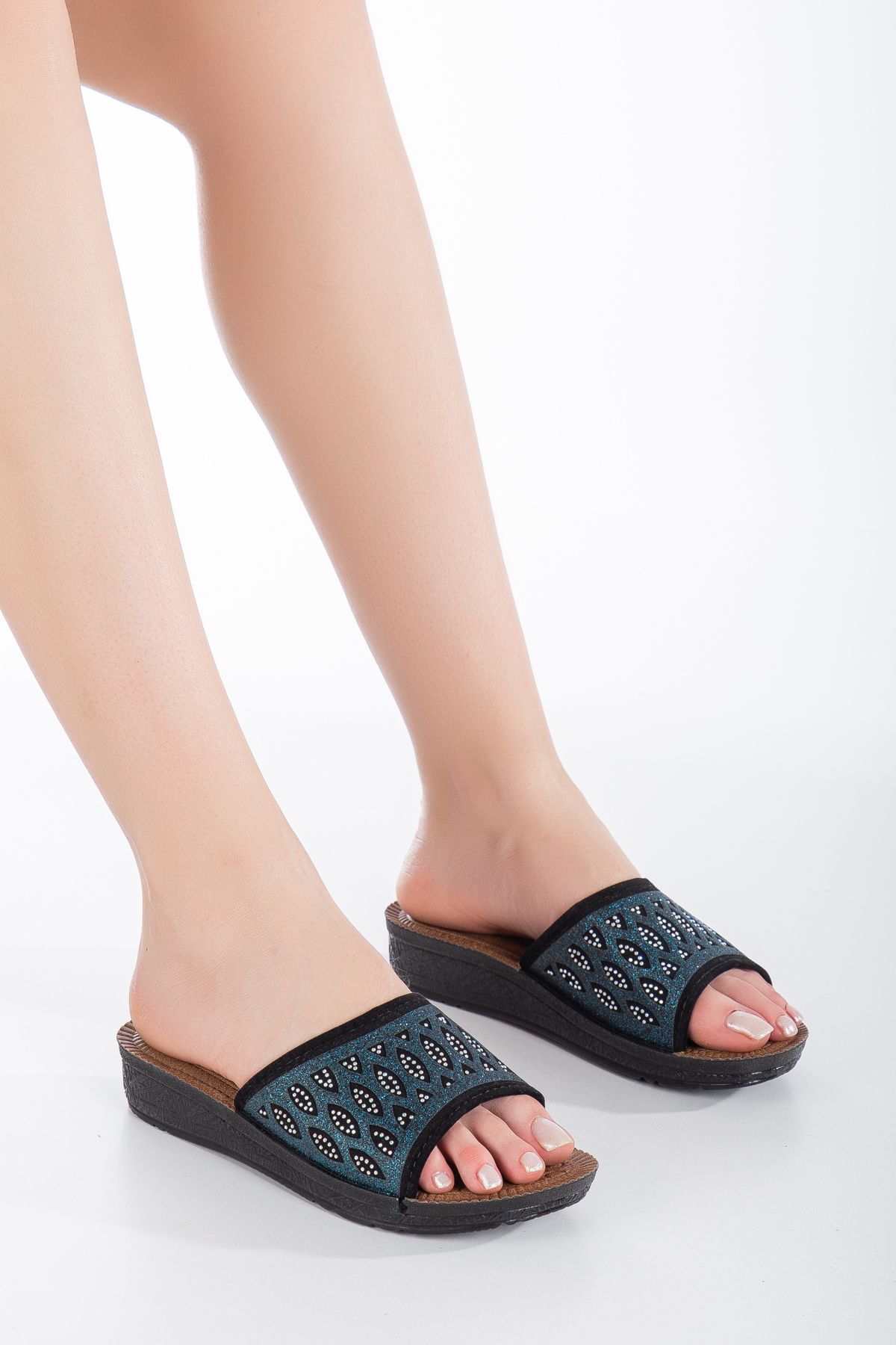 BOUIS Kadın Turkuaz Günlük Ortopedik Rahat Şık Terlik Sandalet Stiletto Ayakkabı