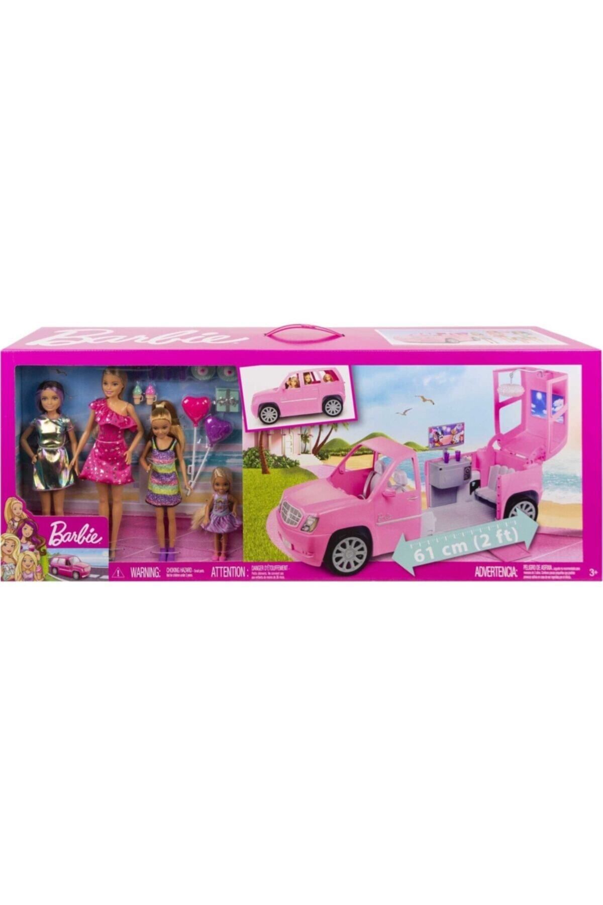 Mattel Barbie Barbie'nin Aracı Ve Kız Kardeşleri Oyun Seti, 4 Bebek Ve Limuzin Parti Aksesuarı