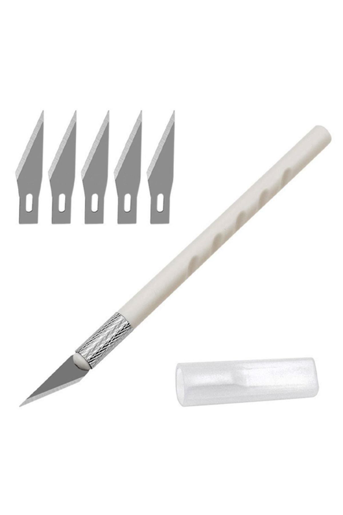 ACUTO Beyaz Kretuar Bıçağı Seti 5 Uç Yedekli Hobi Tasarım Neşter Set Hassas Kesim Bıçağı