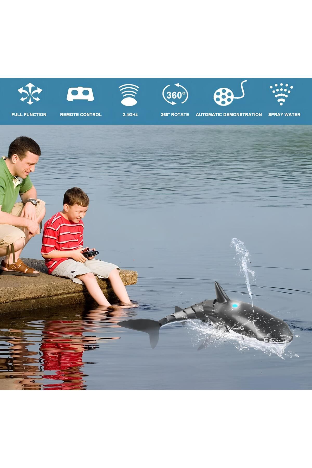 welcomein Uzaktan Kumandalı Oyuncak 2.4G Şarjlı Su Püskürten Yüzen Köpek Balığı