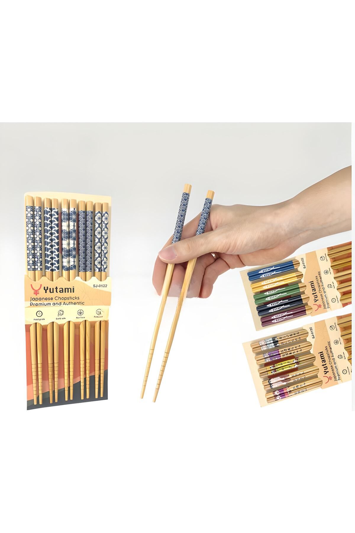 Rainbow Yutami 5 Çift 22cm Desenli Bambu Chopstick