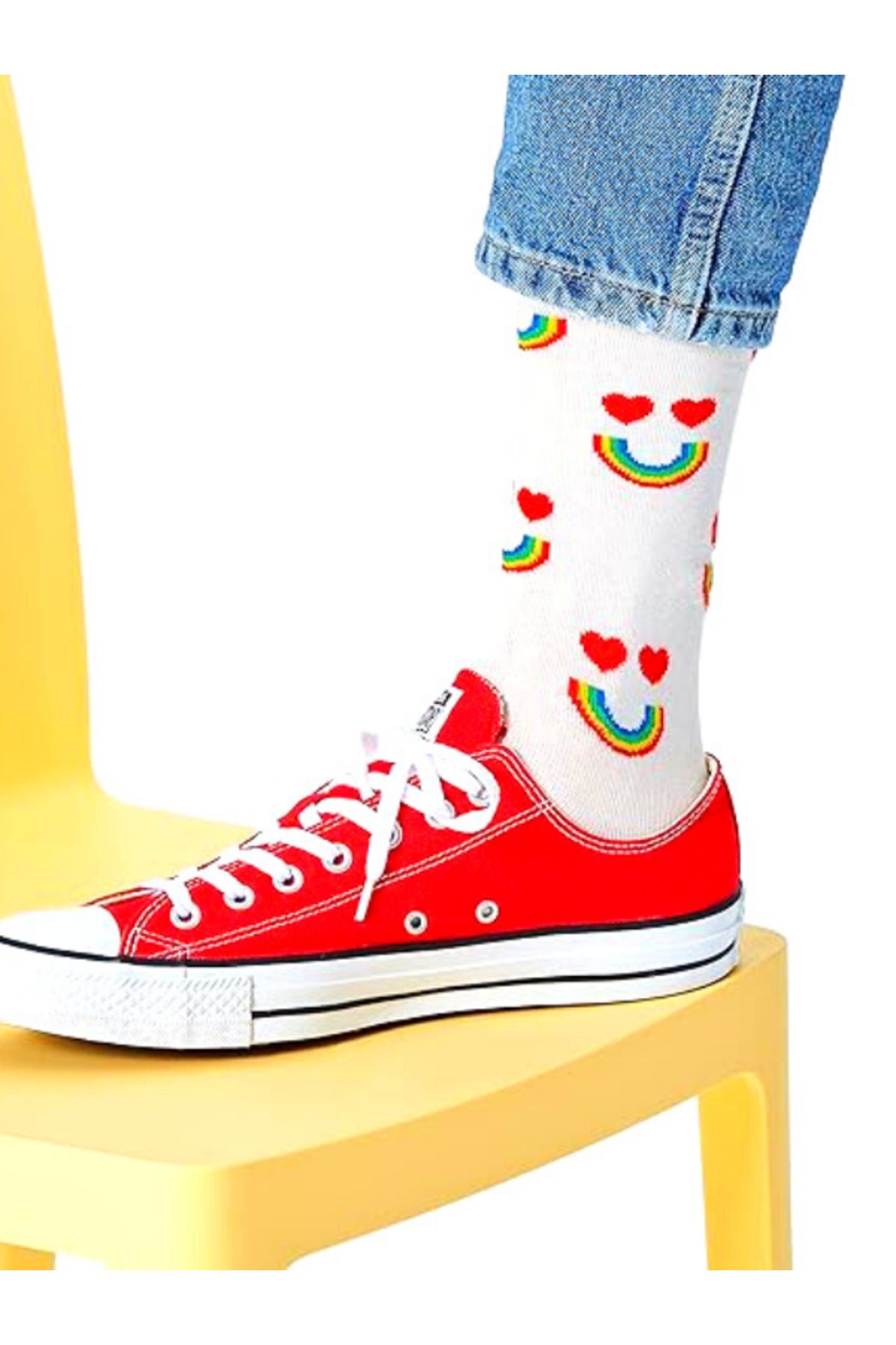Happy Socks İthal Özel Seri Unisex Happy Socks Happy Rainbow Socks Series Renkli Soket Çorap