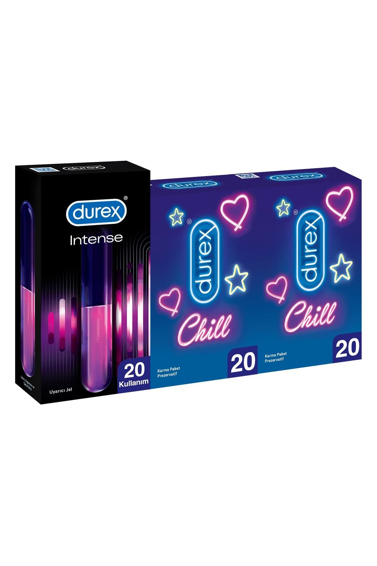 Durex Chill Karma Prezervatif Ekstra Avantaj Paketi 40’lı + Intense Uyarıcı Jel, 10 ml