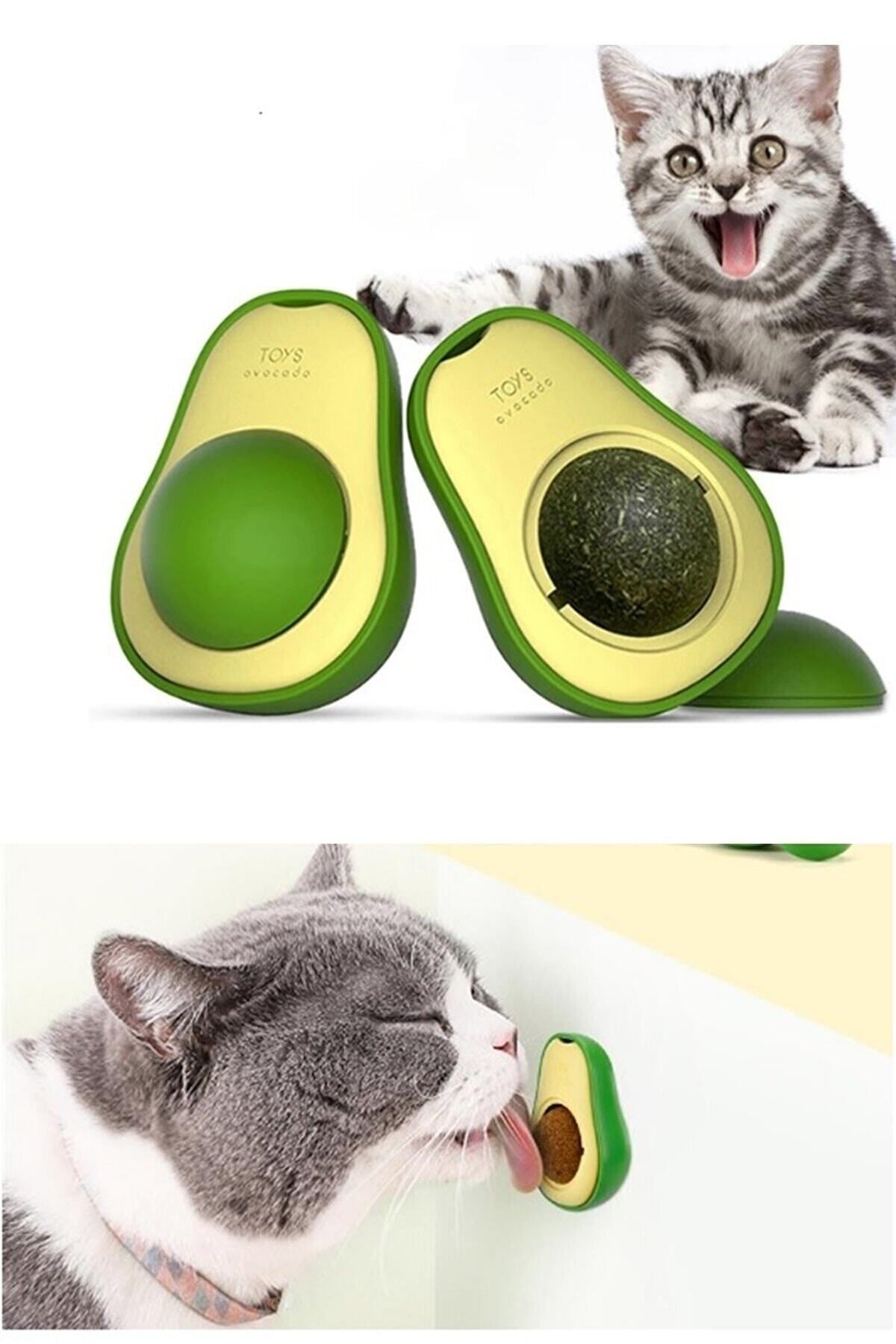 ozzyes ® Kedi Yalama Topu Avokado Şeklinde Otlu Interaktif 360 Derece Dönen Oyun ve Yalama Topu