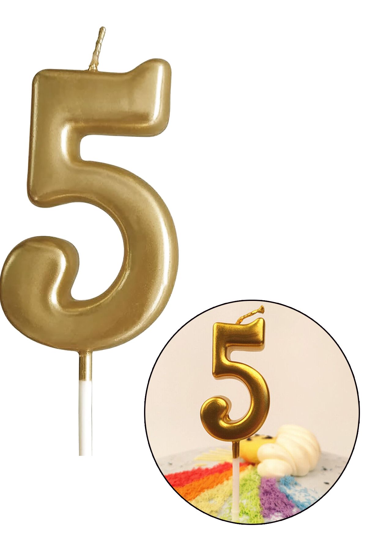 Parti Dolabı 5 Yaş Gold Rakam Mum, Parlak Altın Rengi Doğum Günü Mumu Sarı Yaldızlı Pasta Mumu