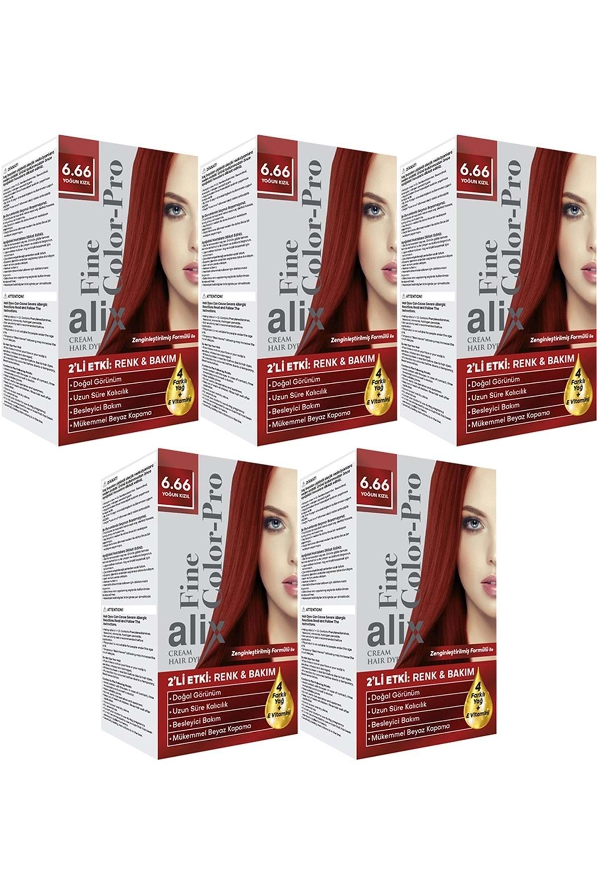 Alix 50 ml Kit Saç Boyası 6.66 Yoğun Kızıl 5 li Set