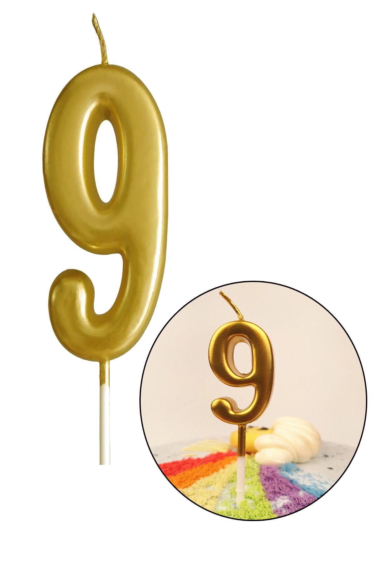 Parti Dolabı 9 Yaş Gold Rakam Mum, Parlak Altın Rengi Doğum Günü Mumu Sarı Yaldızlı Pasta Mumu