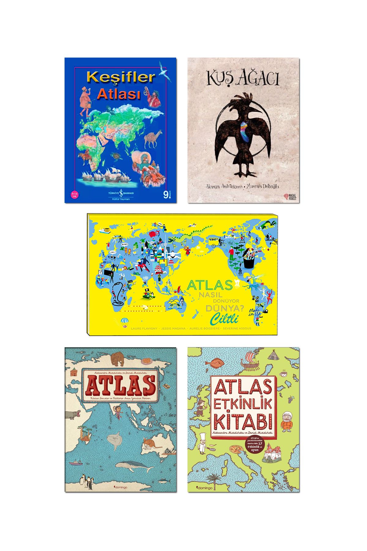 Türkiye İş Bankası Kültür Yayınları Keşifler Atlası Kuş Ağacı Atlas Nasıl Dönüyor Dünya? Ciltli Dünya Atlası Atlas Etkinlik Kitabı 5li