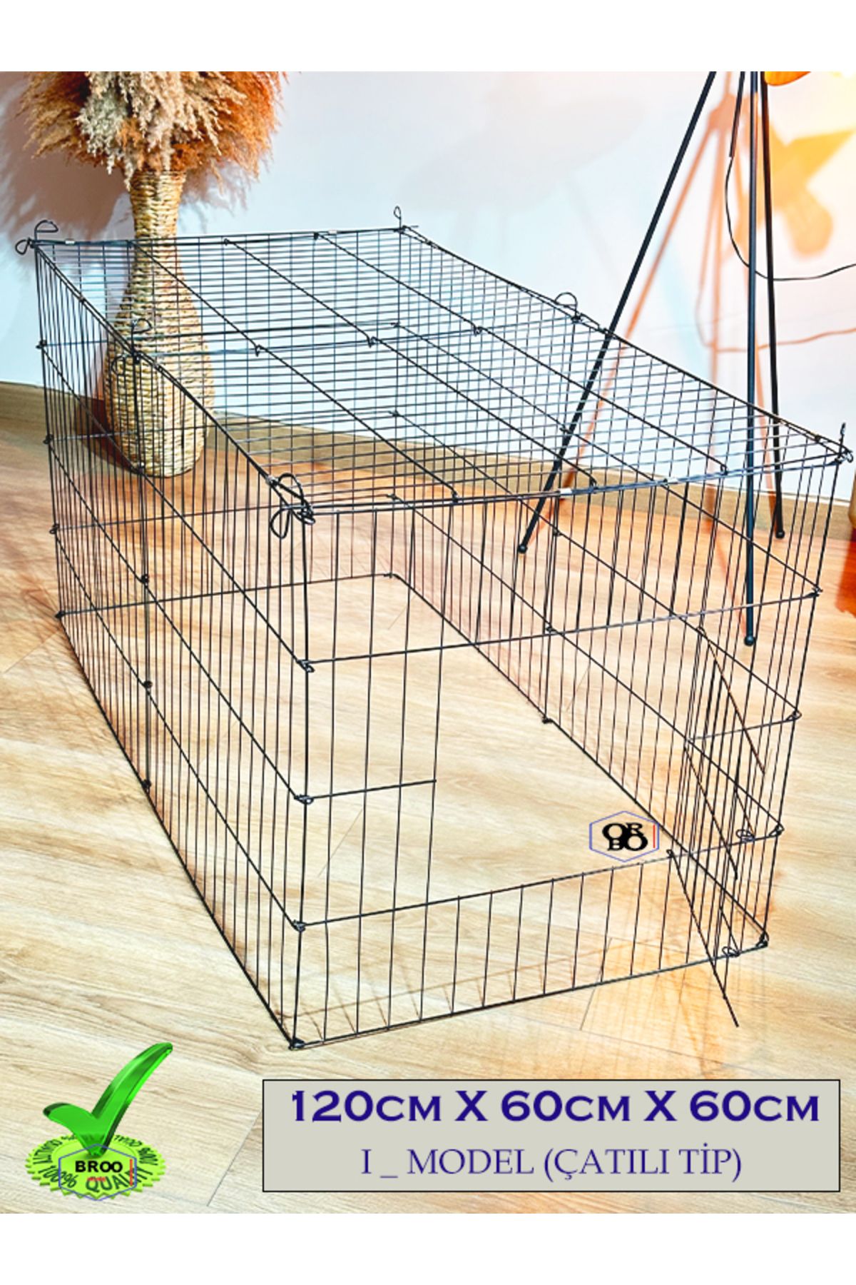 ORBO Köpek/kedi Çiti Kafesi 120cm.x60cmx60cm- * I Tip* Oyun Eğitim Alanı 8 Parça Panel Çit- Siyah.