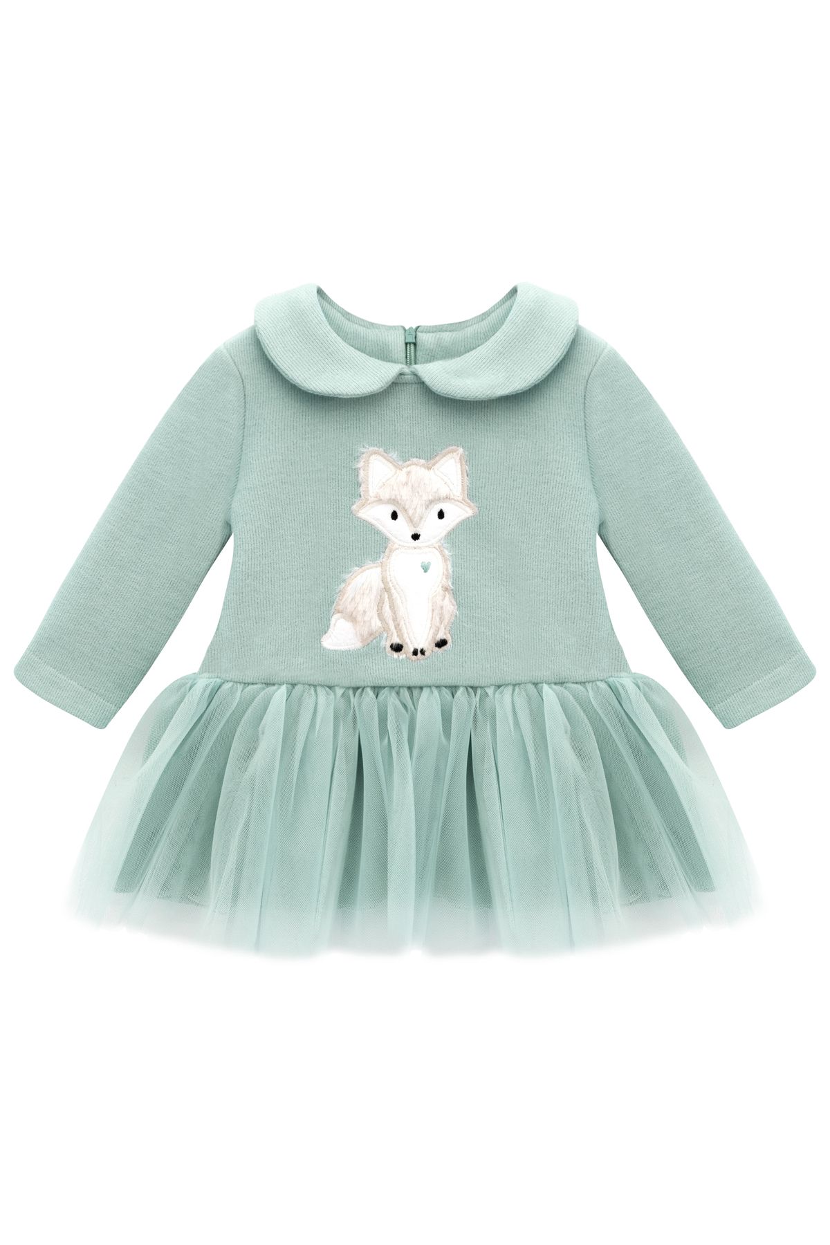 Lilax Kız Bebek Elbise Nakışlı Tüllü Polo Yaka Doğum Günü Mint Yeşili