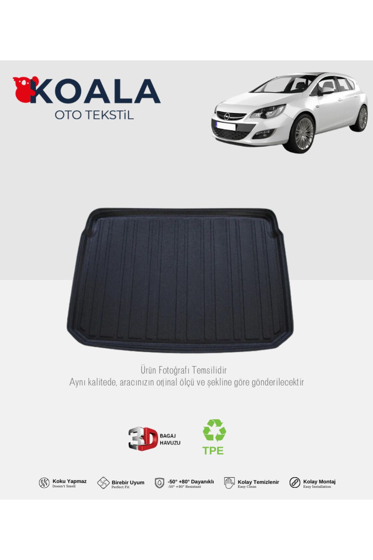 KoalaOtoTekstil Opel Astra J Hatchback (2010-2015) 3d Bagaj Havuzu