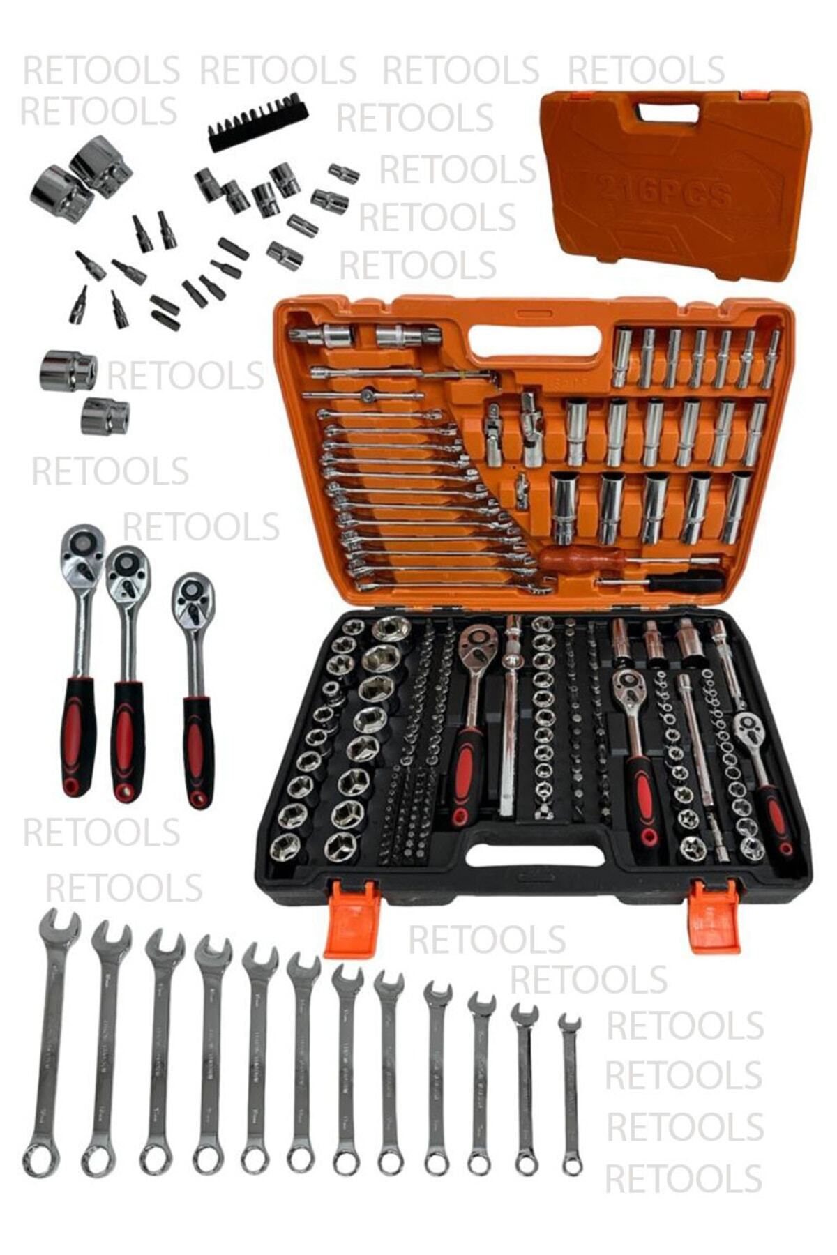 taşçı chrom-vanadıum Chrome Vanadium 216 Parça 1/2-3/8-1/4 Profesyonel Lokma Takımı