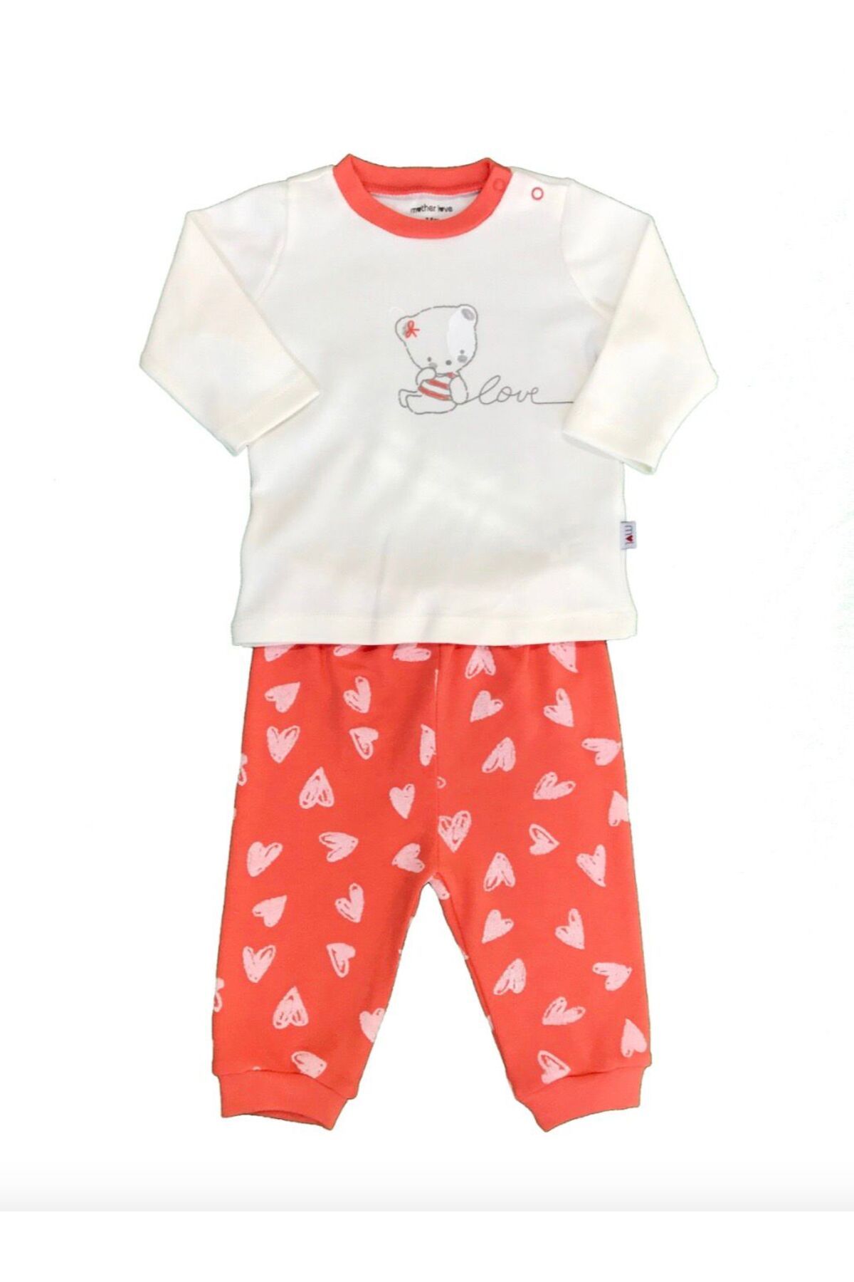 Mother Love Kız Bebek%100 Organik Sertifikalı Ayıcık Desenli 2 li Pijama Takımı