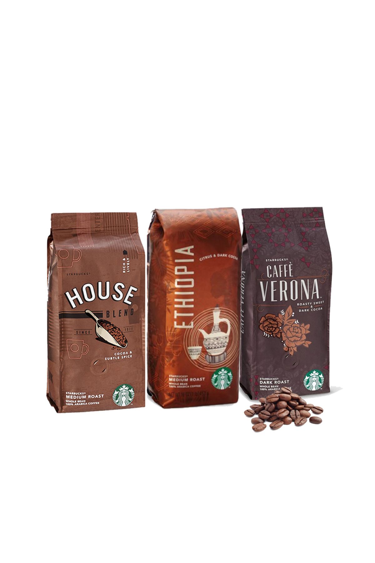 Starbucks Düvenci Toptan Verona, House Ve Ethiopia Çekirdek Kahve 250 Gramlık 3 Paket
