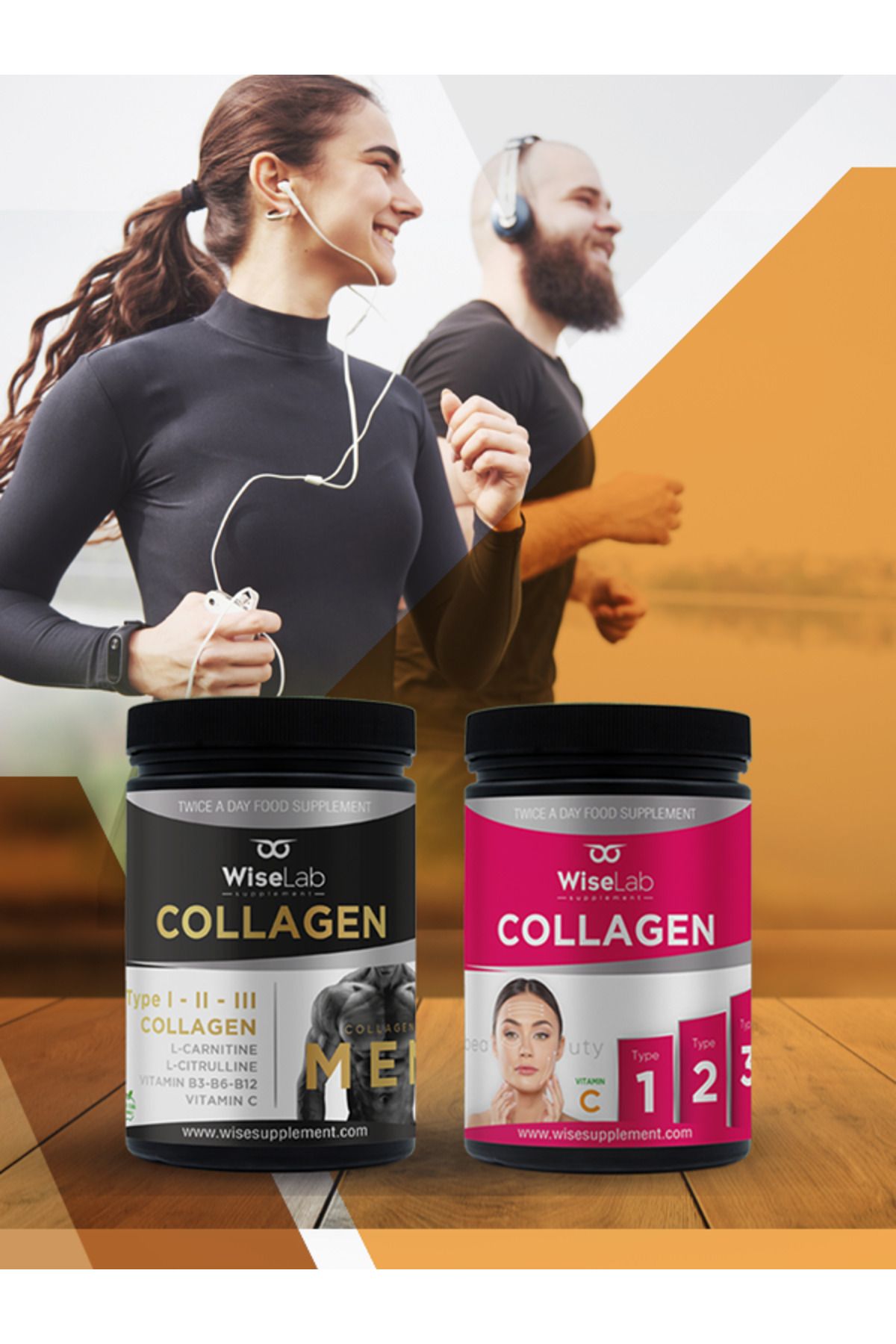 WiseLab Beauty Collagen Powder Tip123 Vitamin C 300gr + Men Collagen 300gr