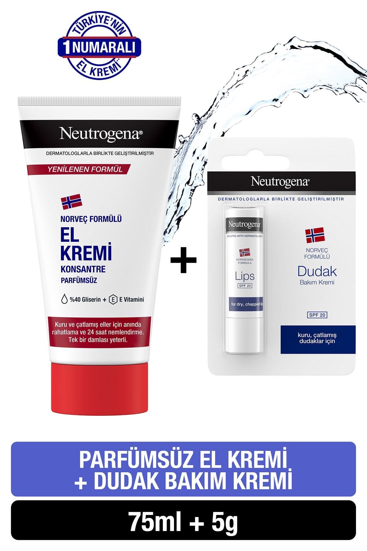 Neutrogena Norveç Formülü Parfümsüz El Kremi 75 ml Dudak Kremi Hediye