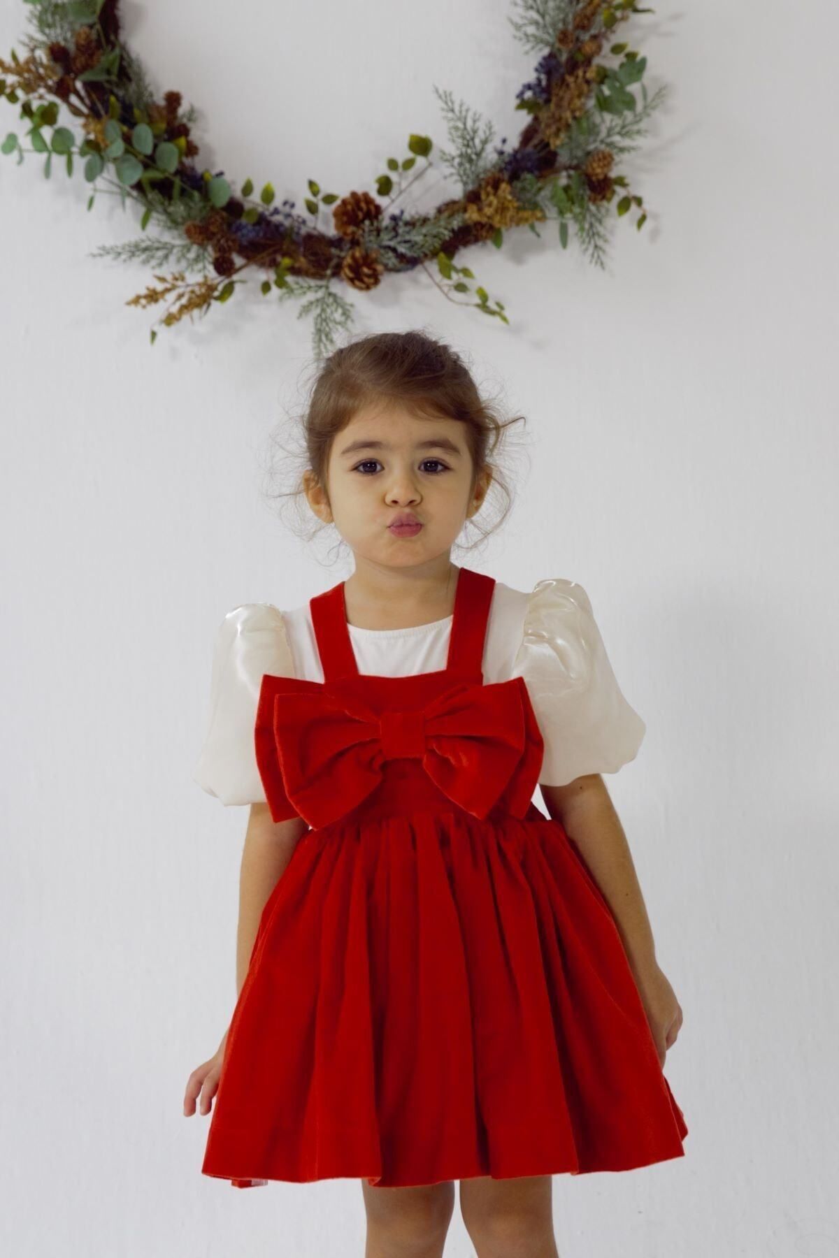 Happy & Mini Rosa Kadife Elbise Kırmızı