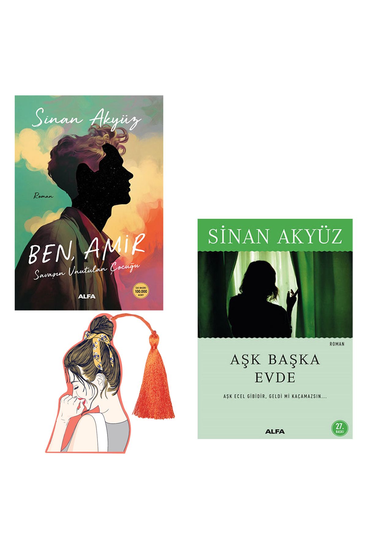 Alfa Yayınları Sinan Akyüz - Ben Amir - Aşk Başka Evde -3 Boyutlu Tasarım Gülen Kadın Şeklinde Yırtılmaz Ayraç