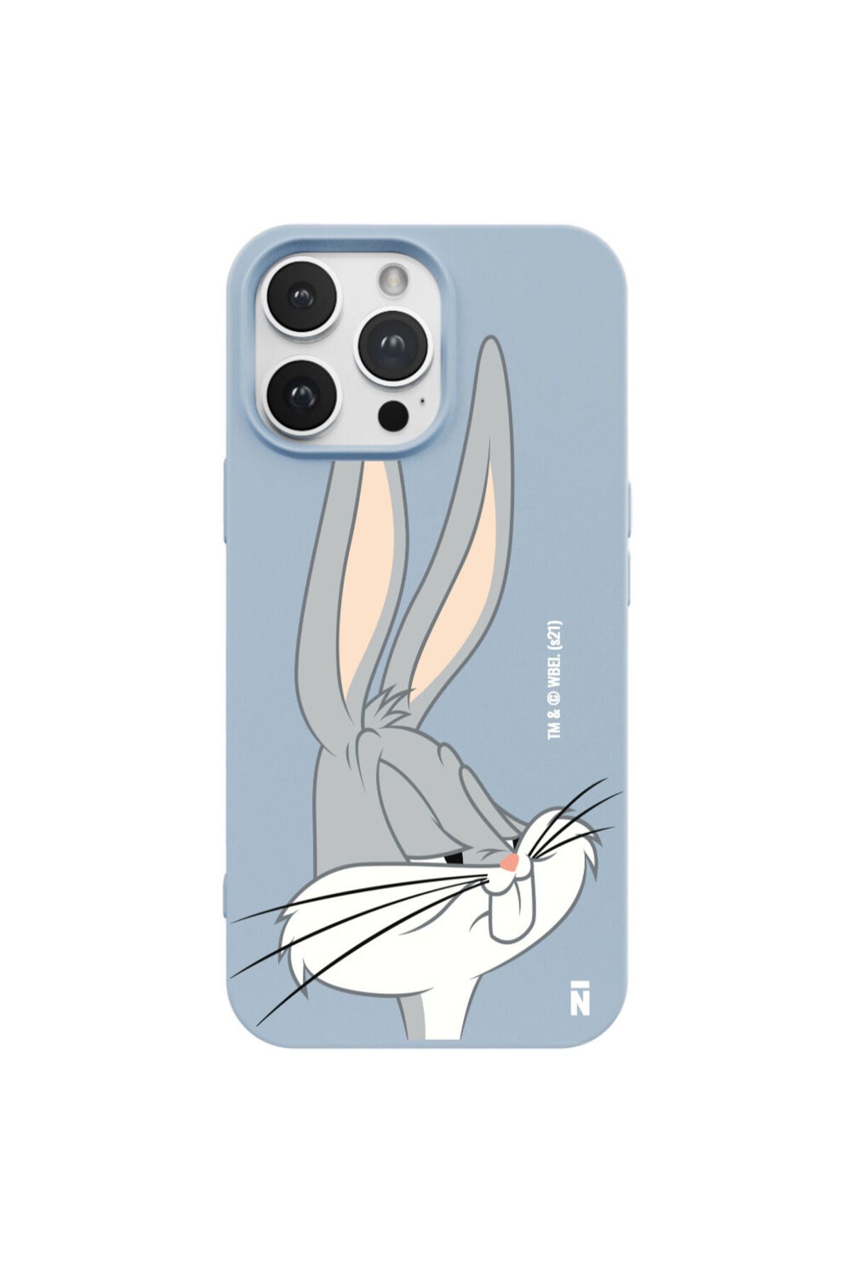 Casen iPhone 14 Pro Max Silikon Bugs Bunny Tavşan Çizgi Film Tasarımlı Mavi Renkli Telefon Kılıfı