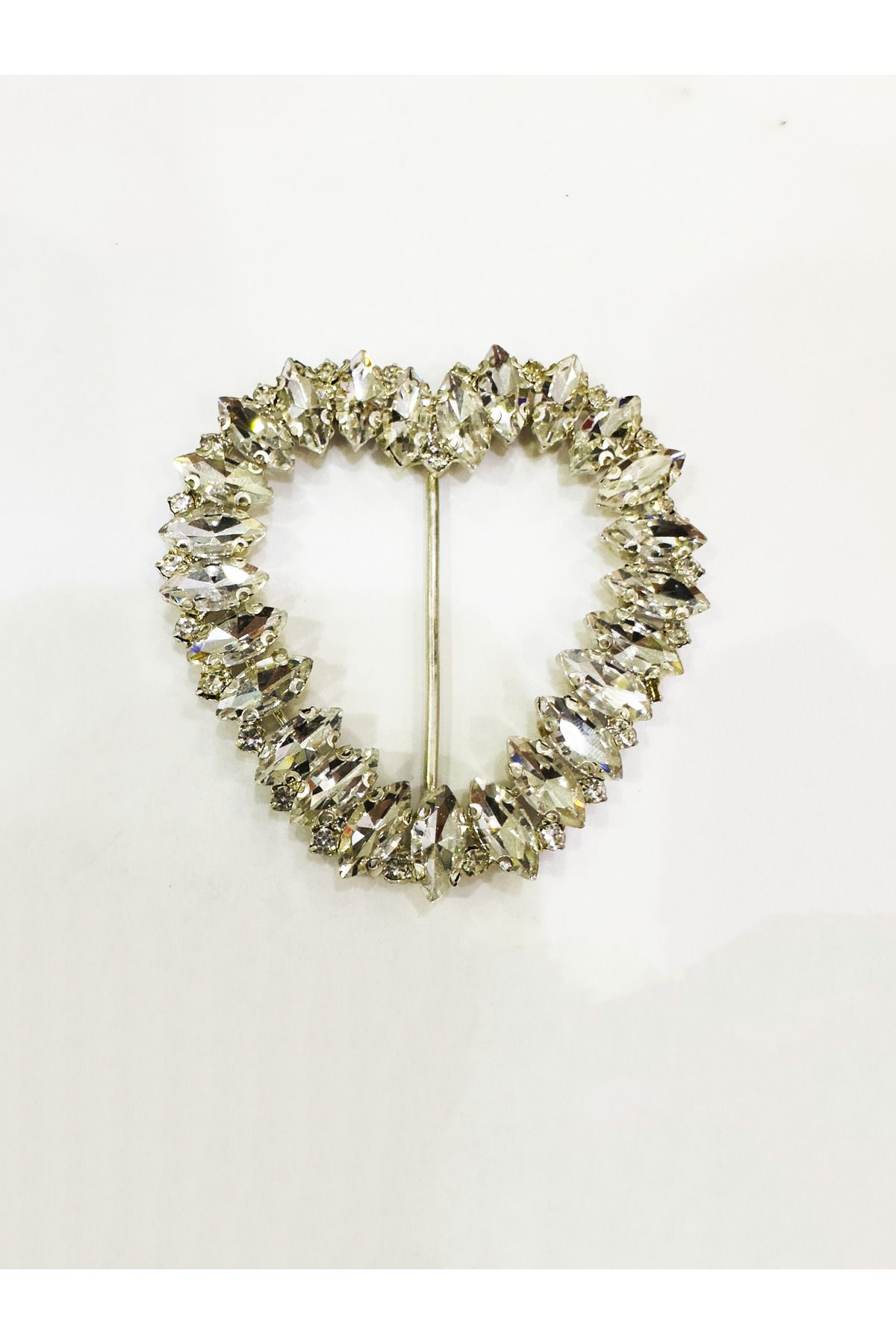 aensia Gümüş Silver Üzeri Parlak Taşlı Özel Tasarım Kalp Model Kemer Tokası