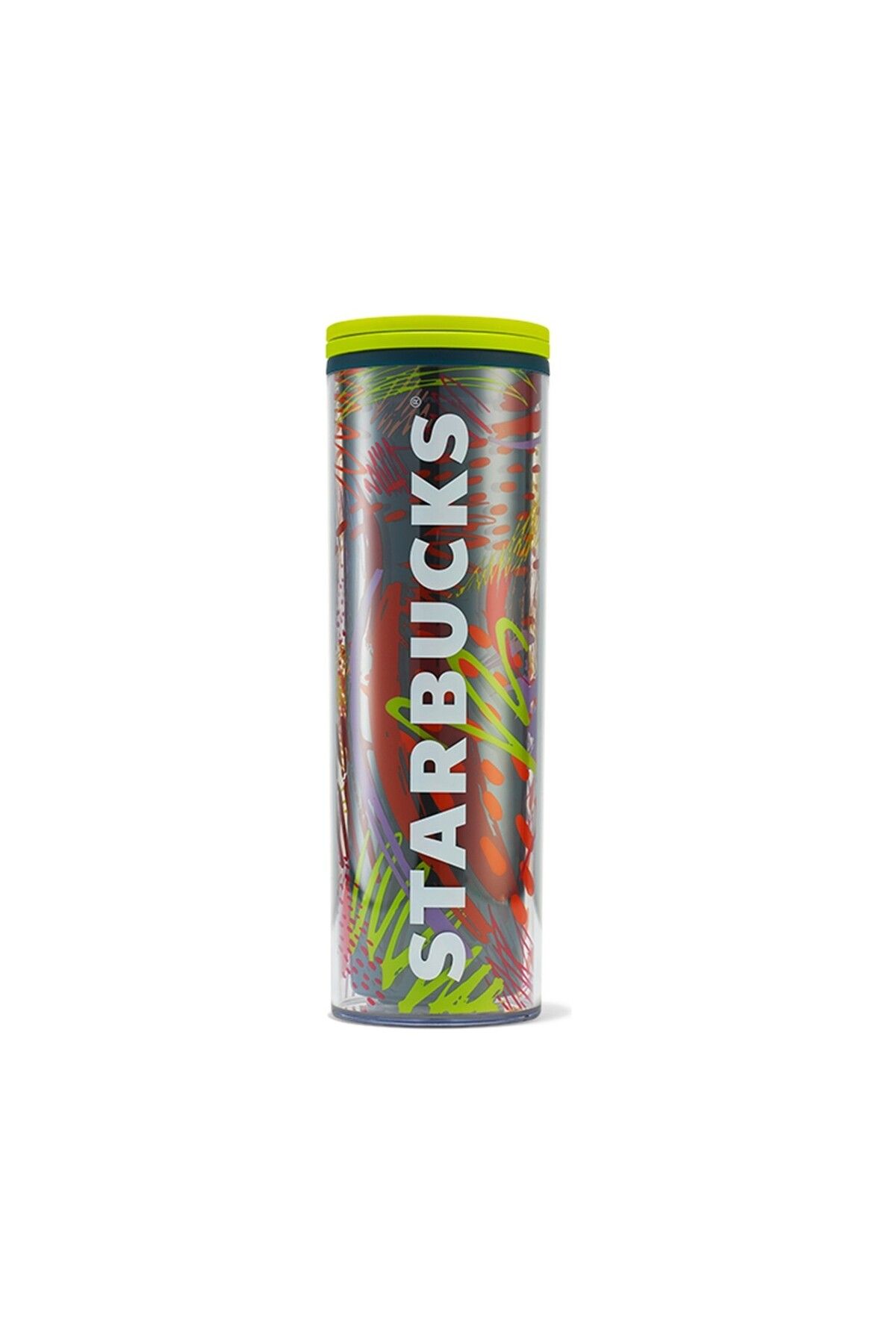 Starbucks ® Renkli Desenli Plastik Termos - 473 ml -