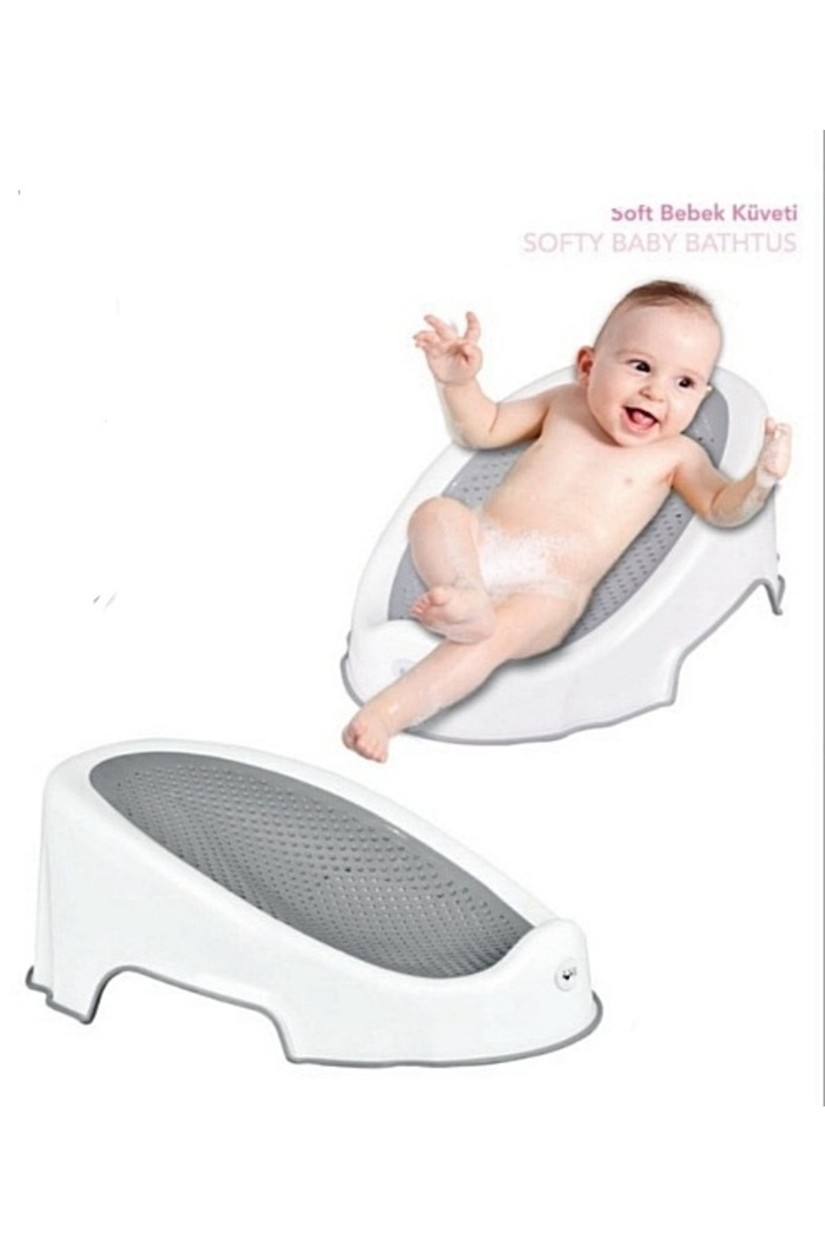 Gönül İşlerim Soft Bebek Banyo Küveti-bebek Yıkama-beslenme Oturağı-silikon Delikli Banyo Küveti