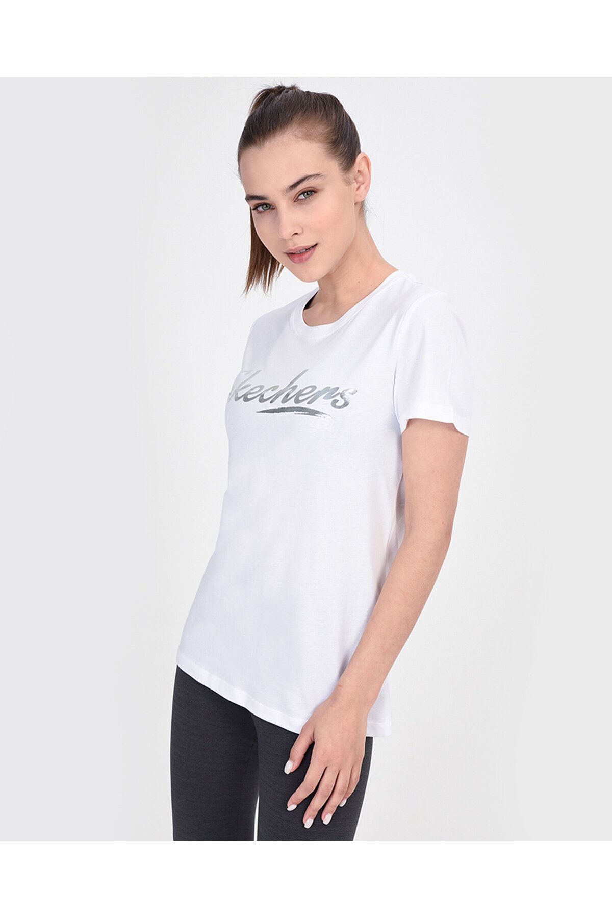 Skechers Graphic Tee's W Shine Up Logo Kadın Beyaz Tshirt S201272-100