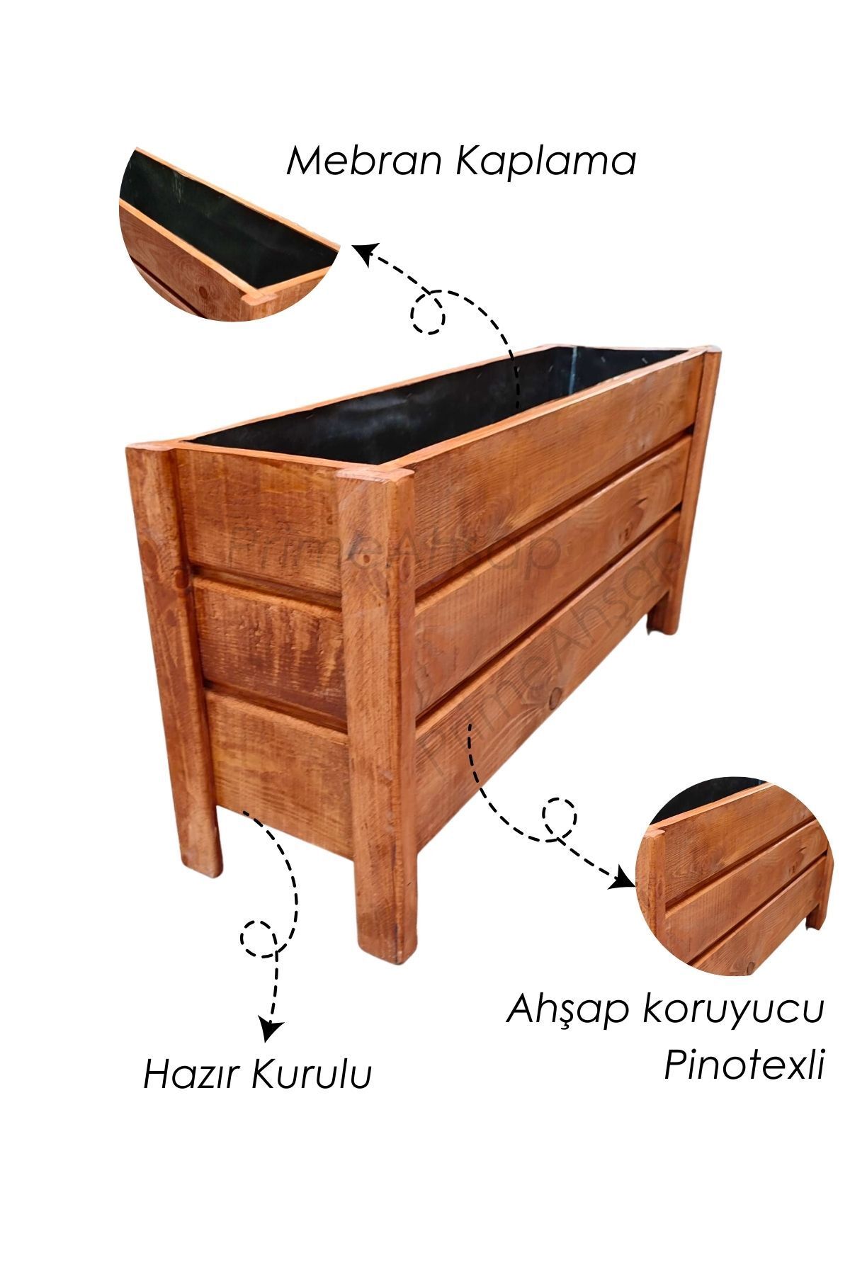 Prime Ahşap Ahşap Saksı Dış Mekan Çiçeklik Dekoratif Büyük Boy Saksı Hazır Kurulu 100cm X 30cm Yükseklik 70cm