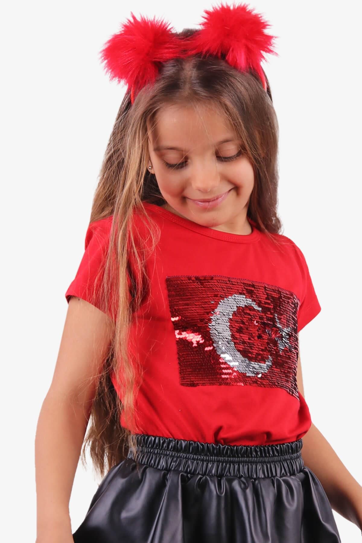 Breeze Kiz Çocuk Tişört Türk Bayraklı 4-14 Yaş, Kırmızı