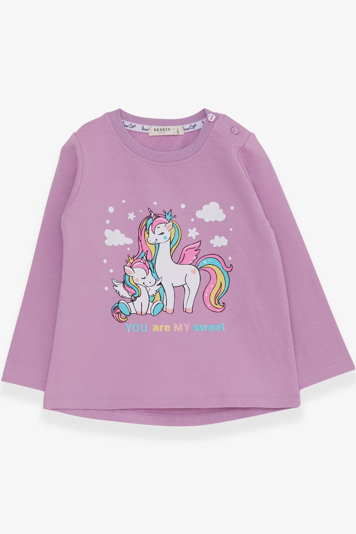 Breeze Kız Çocuk Sweatshirt Sevimli Unicorn Baskılı 1-4 Yaş, Eflatun