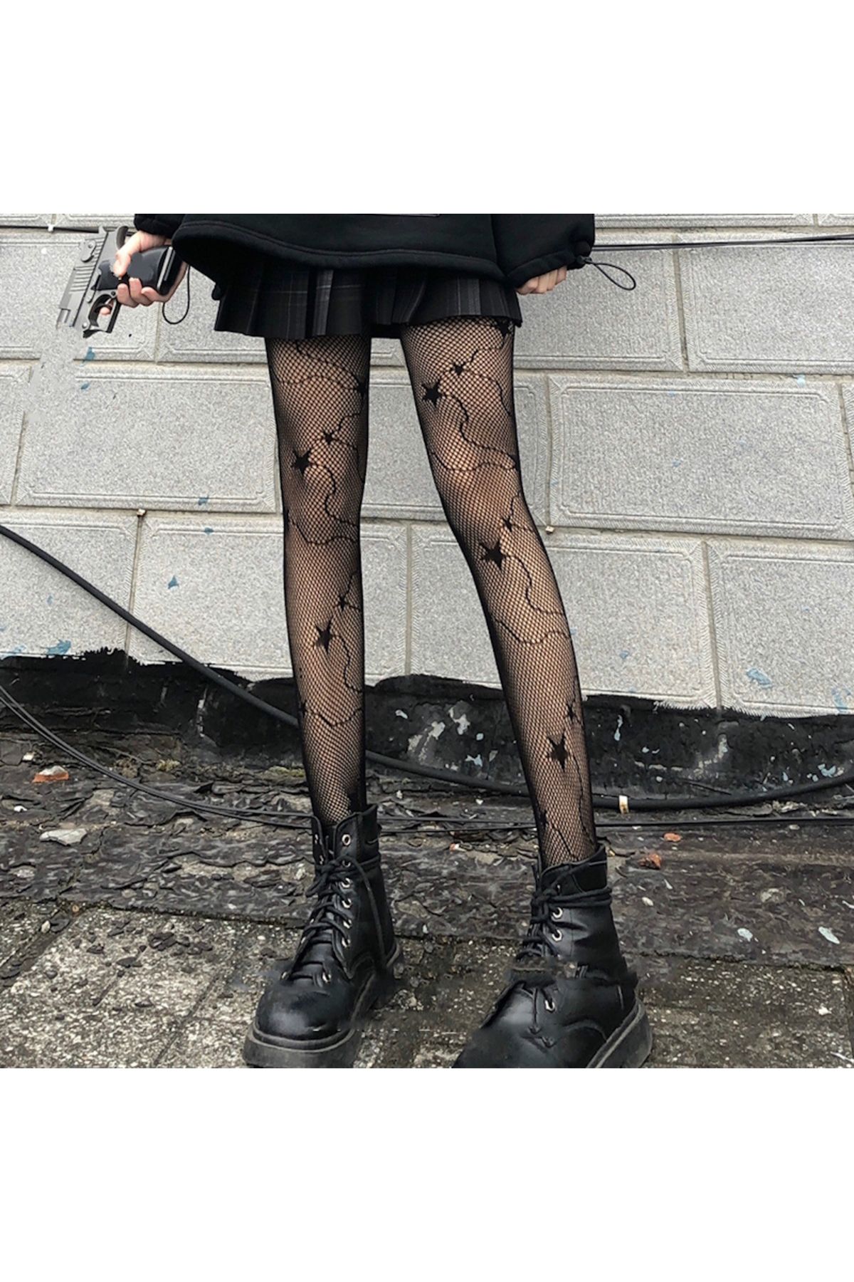 VEGAROKS Lolita Yıldız Desenli Ithal Siyah Külotlu Çorap