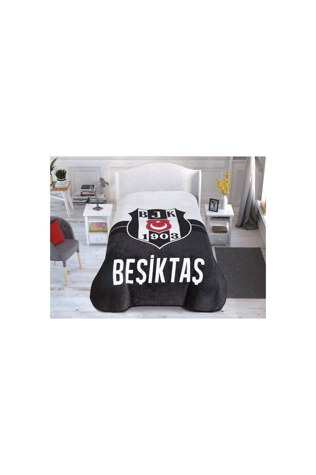 Taç Taraftar Lisanslı Tek Kişilik Battaniye-Beşiktaş 1903 Logo