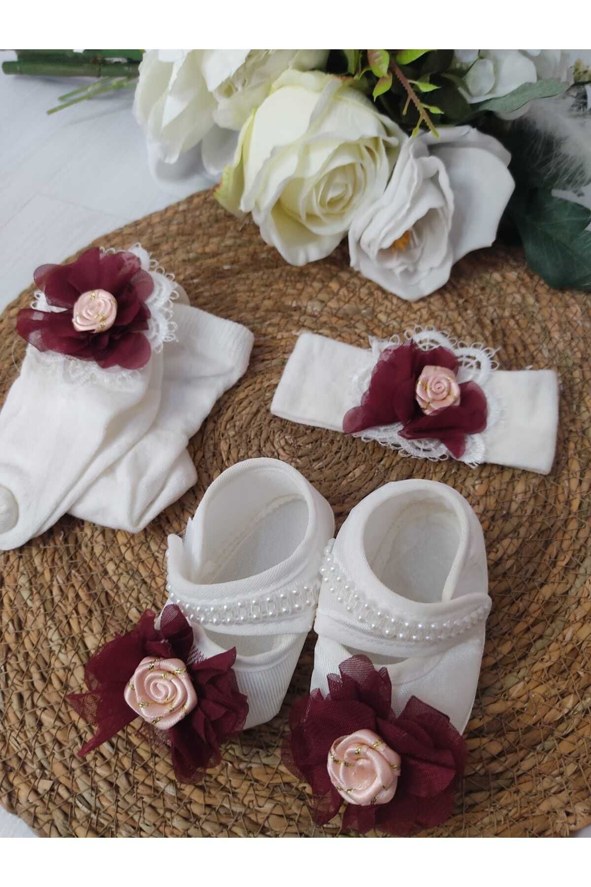 İREM Kız bebek ayakkabı bandana külotlu çorap mevlid seti