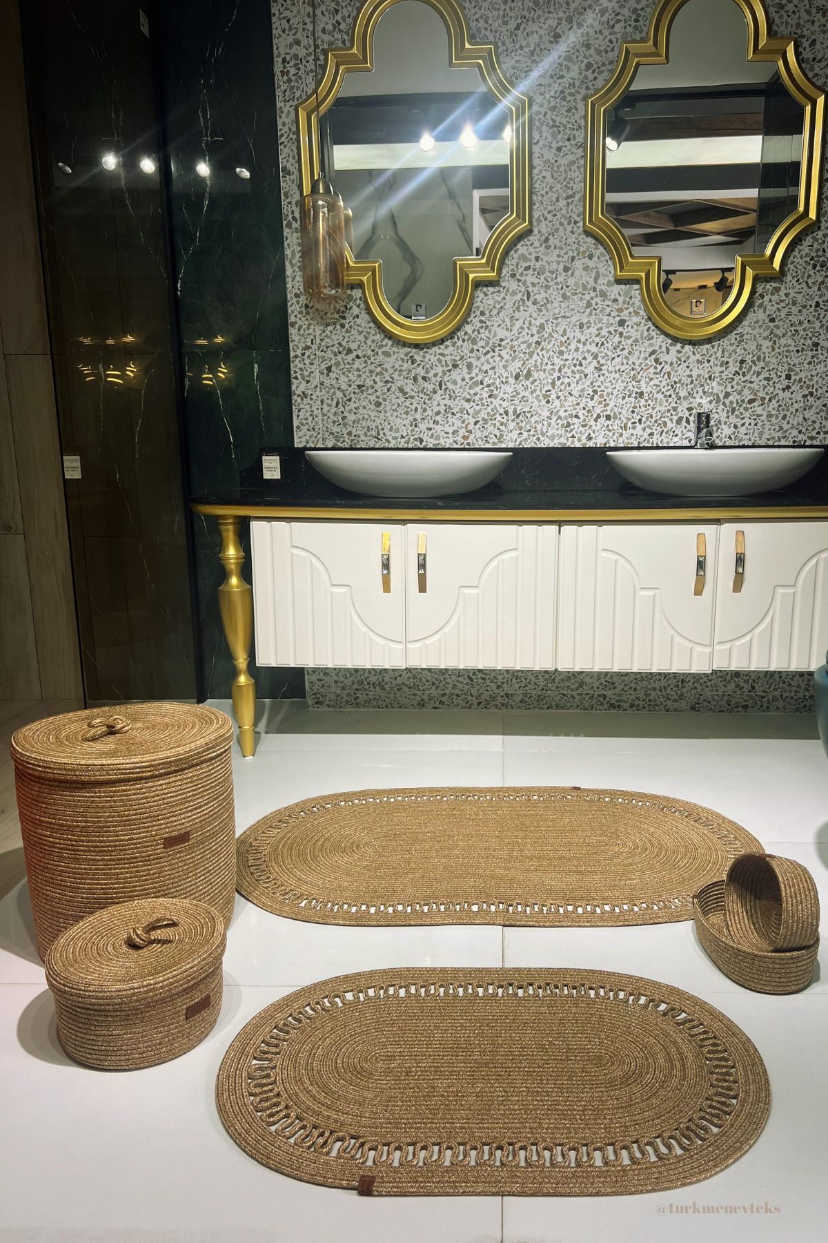 Türkmen Ev Tekstil Jüt ,40 X 45hasır Büyük Boy Banyo Takımı ,çamaşır Sepeti ,büyük Paspas ,banyo Seti, Paspas Takımı