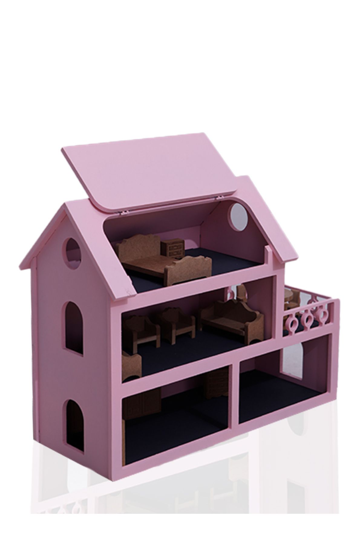 Özka Hobi Ahşap Özka Boyalı Çatısı Açılır Barbie Evi(Ham Aksesuarlı)