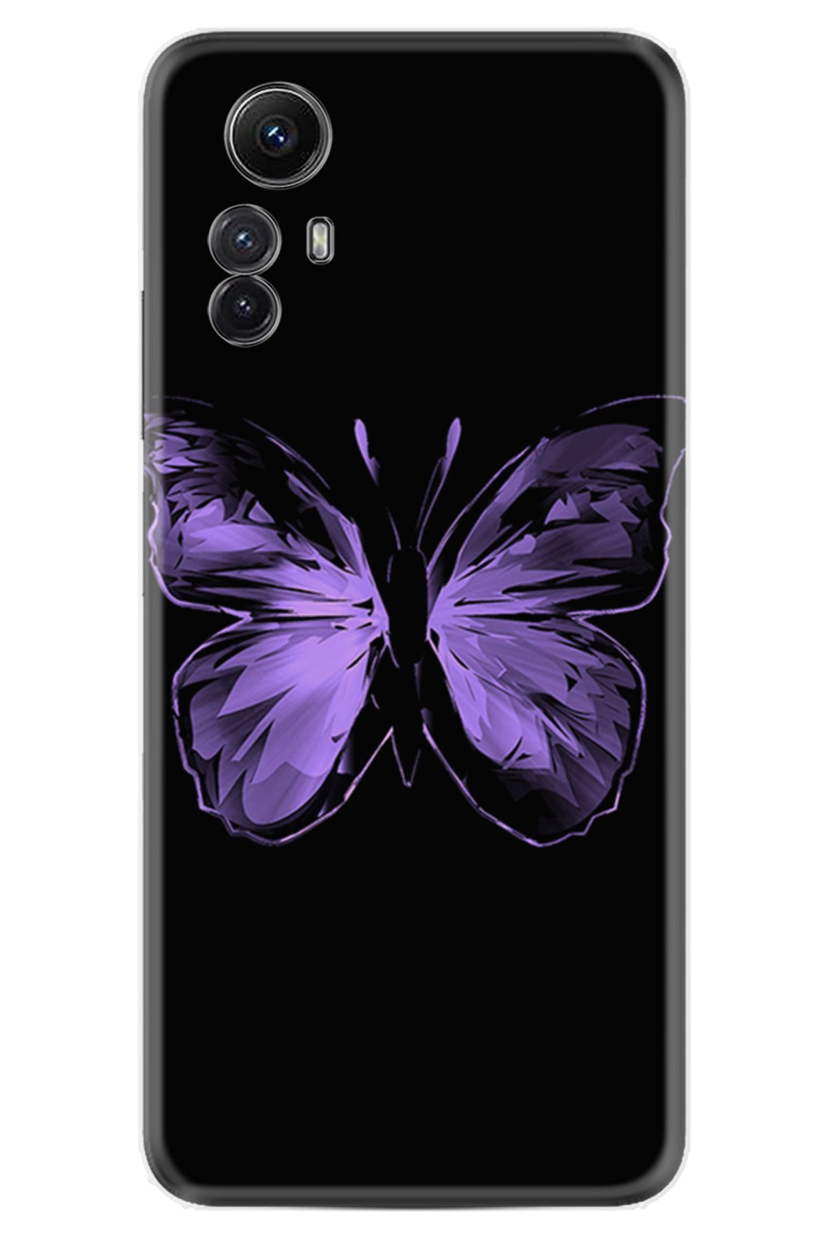 Kılıfland Xiaomi Redmi Note 12s Kılıf Resimli Desenli Silikon Platinium Series Black Butterfly 7561