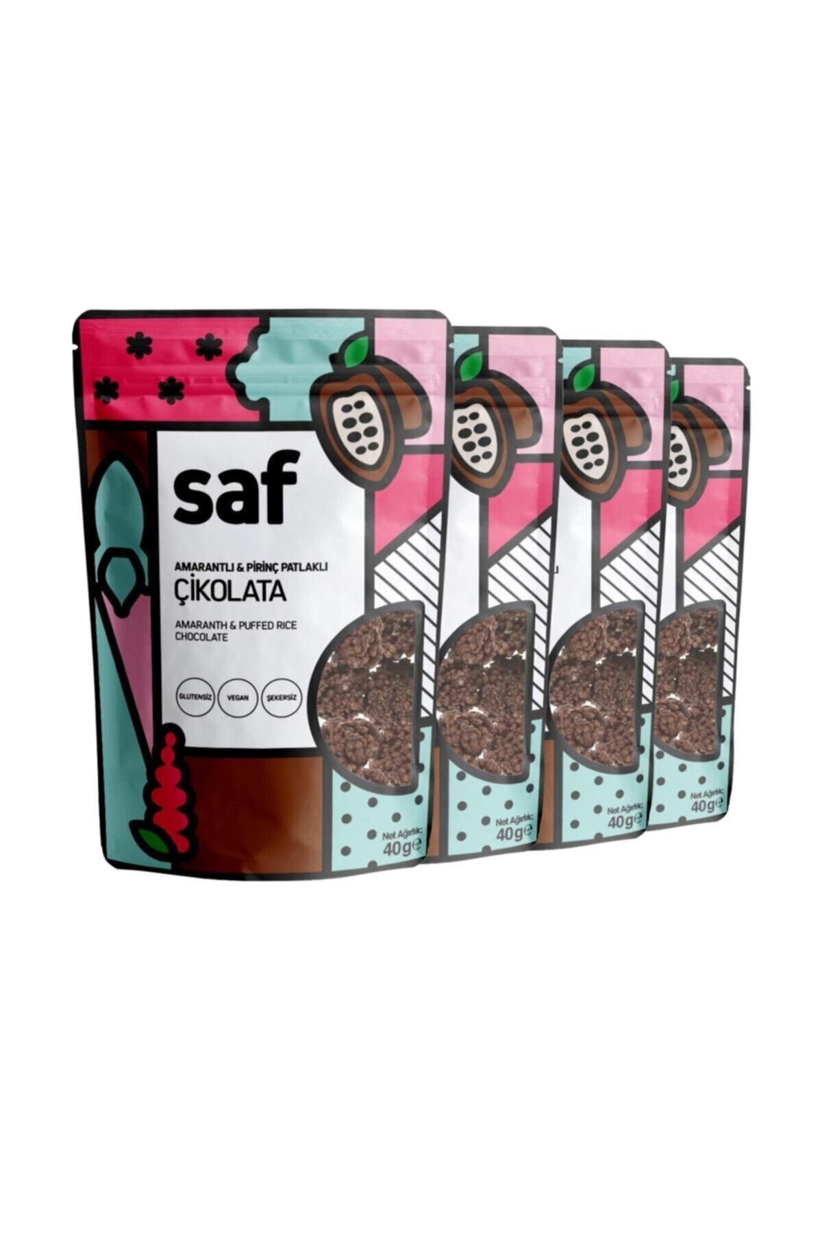 Saf Nutrition Amarantlı Pirinç Patlaklı Çikolata, 40gr X 4