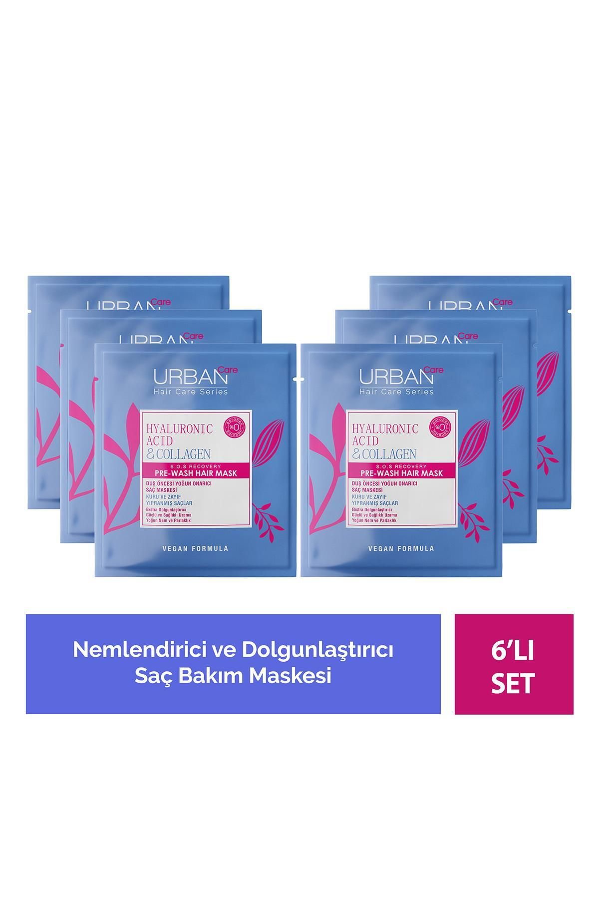 Urban Care Hyaluronik Asit & Kolajen Kuru ve Cansız Saçlara Özel Duş Öncesi Saç Bakım Maskesi 6 x 50 ml - Vegan