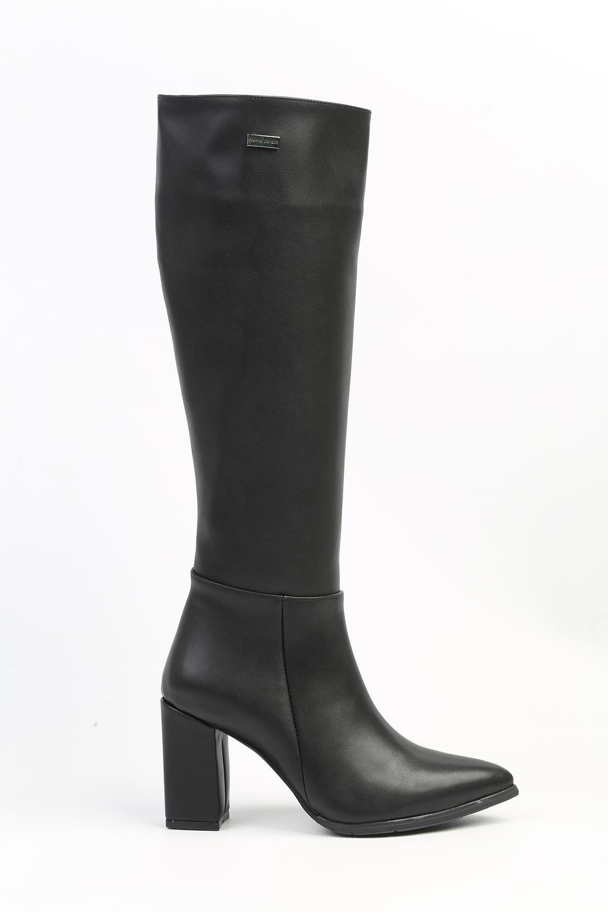 Pierre Cardin ® | PC-52427-3076 Siyah Cilt - Kadın Topuklu Çizme