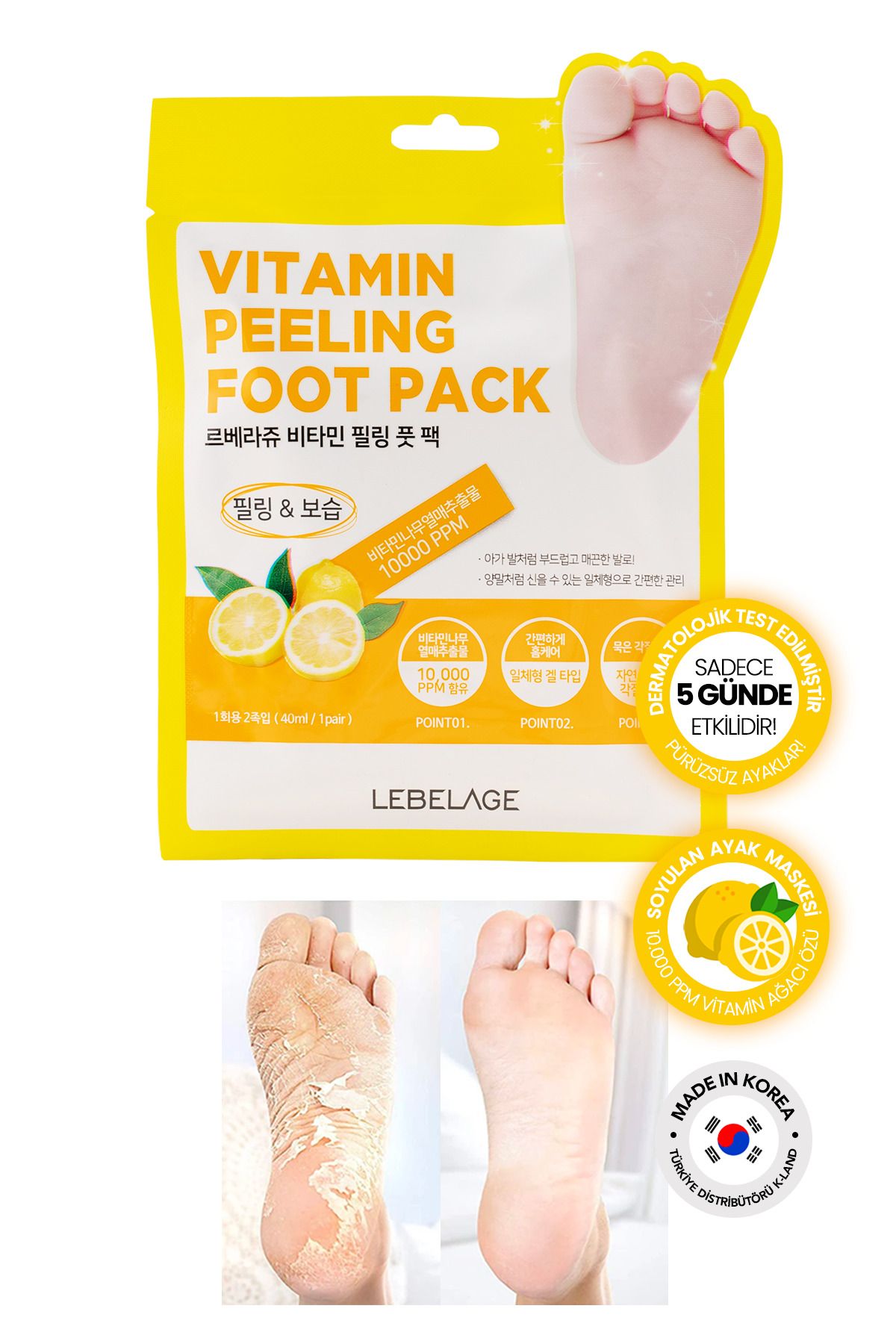 LEBELAGE Soyulan Ayak Maskesi Vitamin Kompleksi Kore Soyucu Maske Lebelage Vitamin Peeling Foot Pack